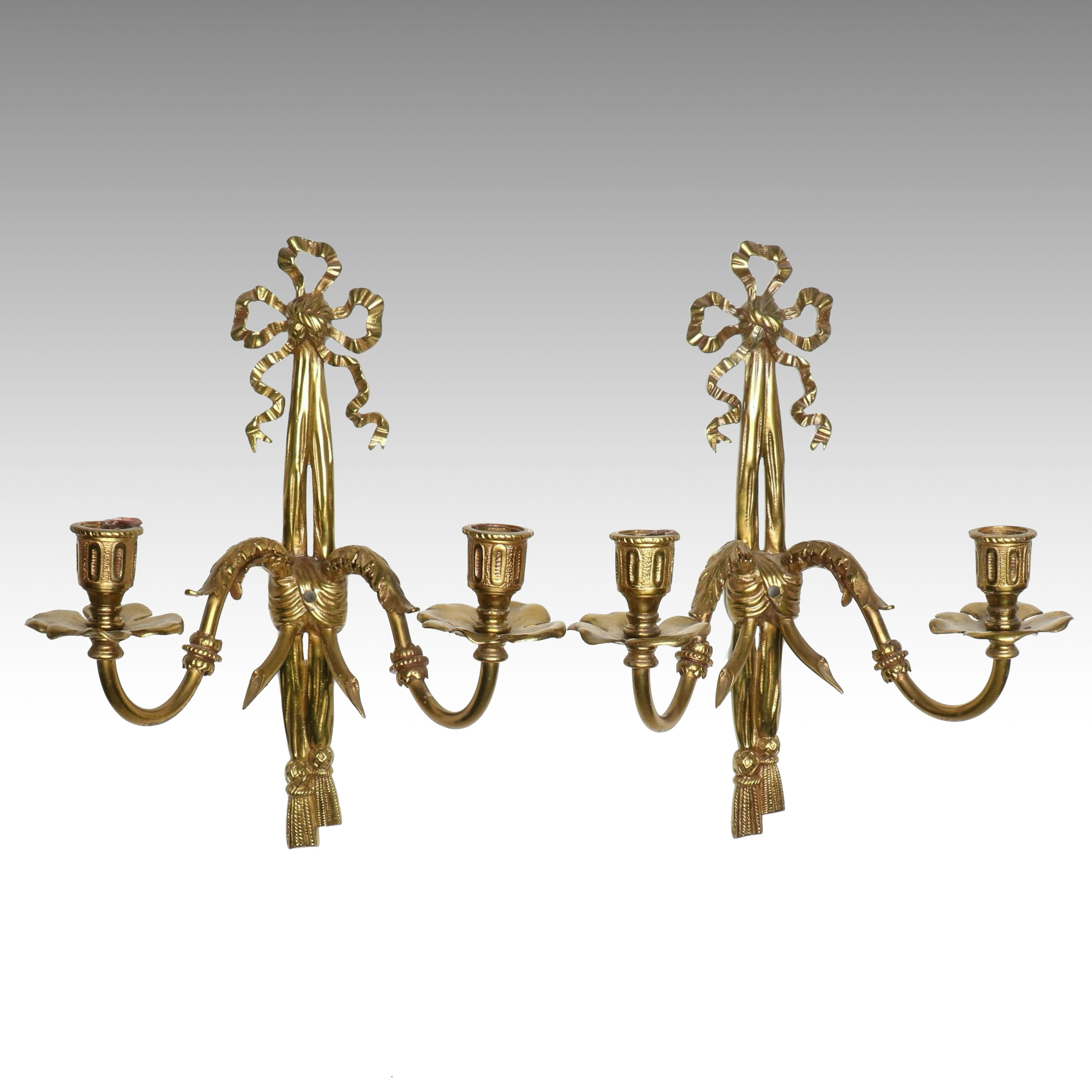 Louis XVI Brass Finish Candle Sconces