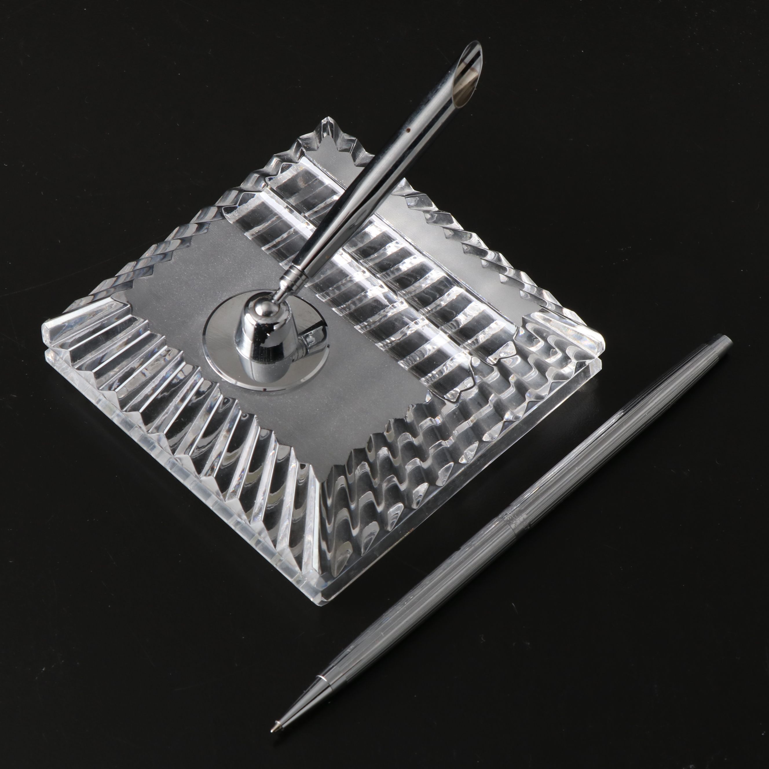 Mikasa Crystal Desk Clock with More Glass and Brass Office Accessories