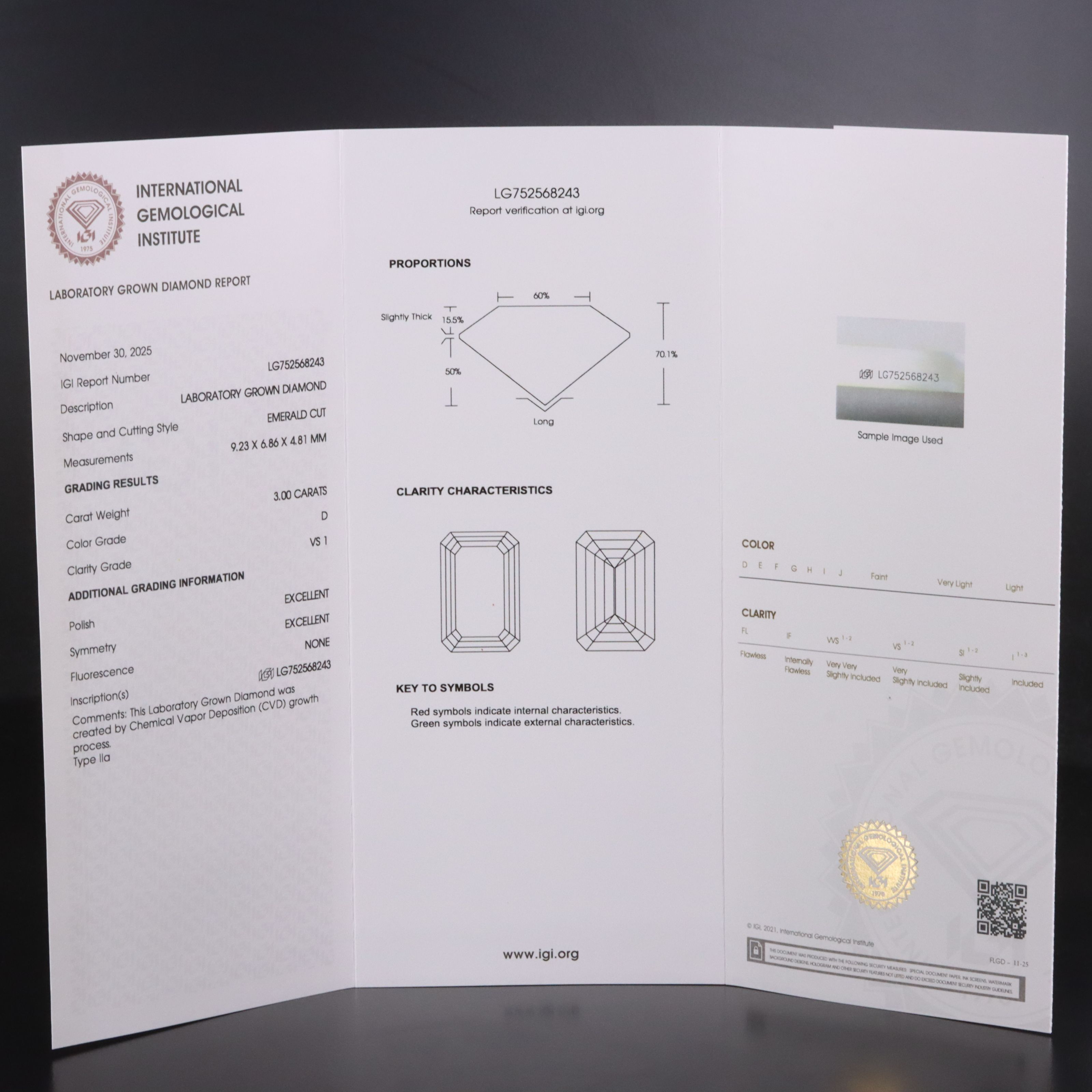 Platinum 3.00 CT Lab Grown Diamond Solitaire Ring with IGI Report