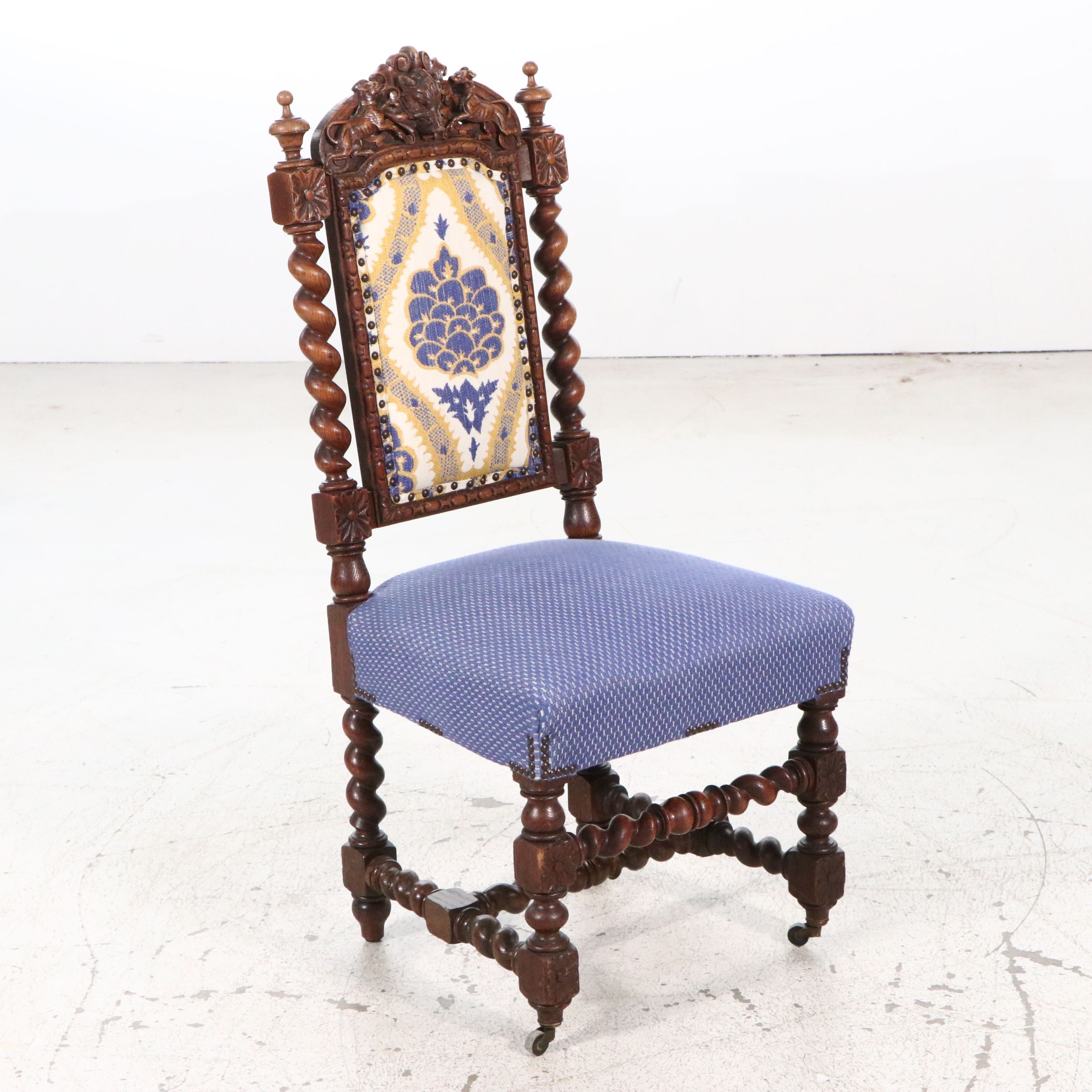 Set of Four Flemish Renaissance Revival Carved Oak Side Chairs