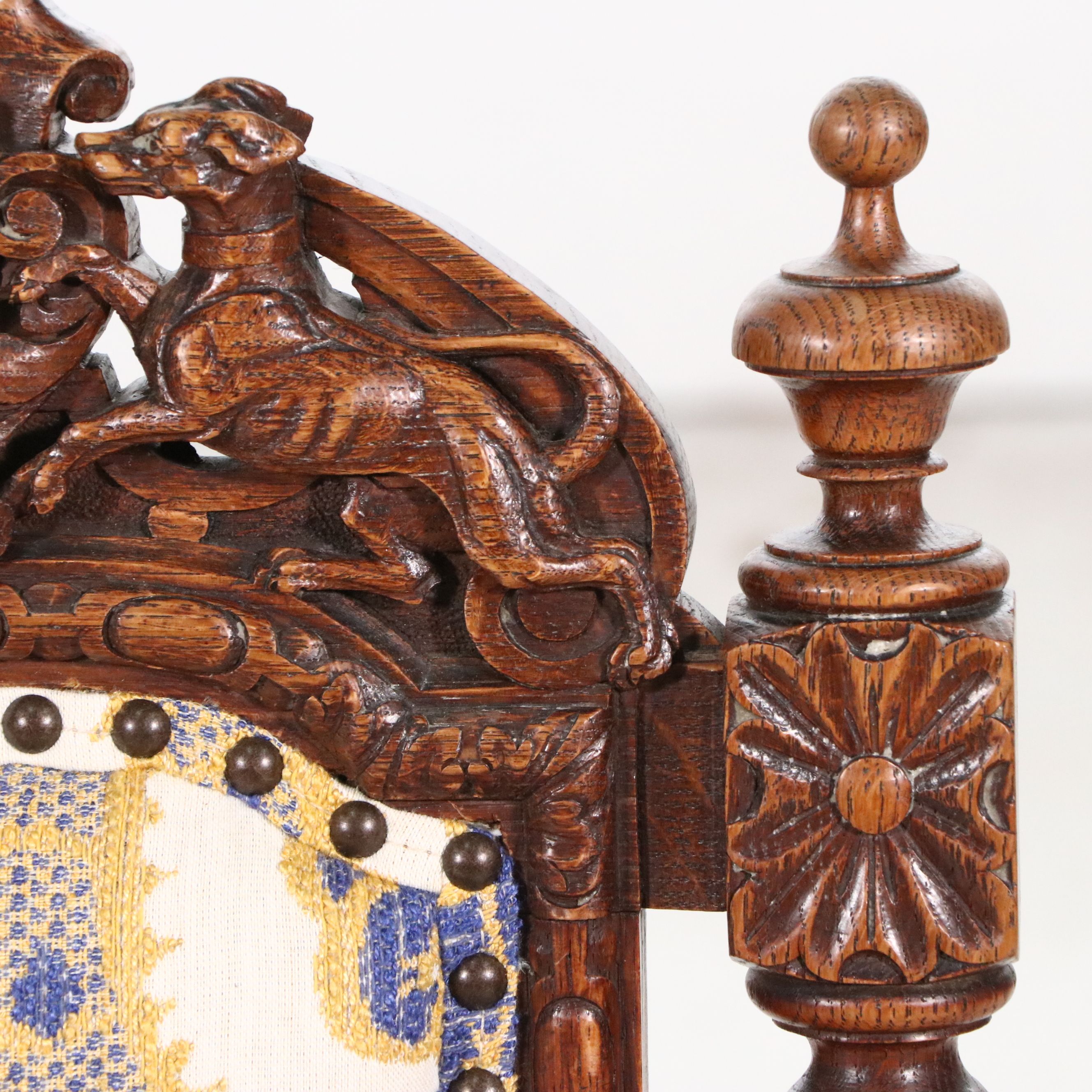 Set of Four Flemish Renaissance Revival Carved Oak Side Chairs