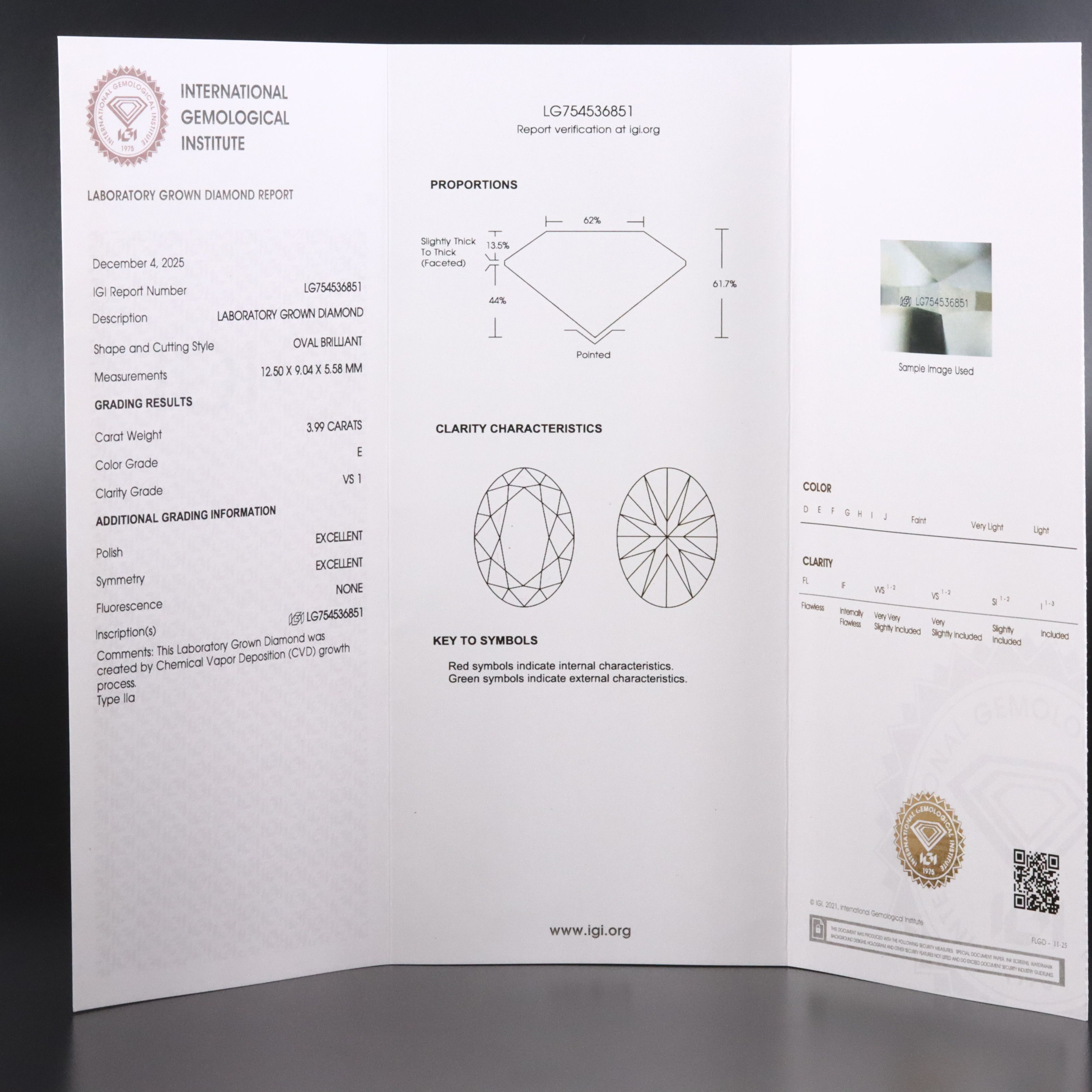 Platinum 3.99 CT Lab Grown Diamond Solitaire Ring with IGI Report