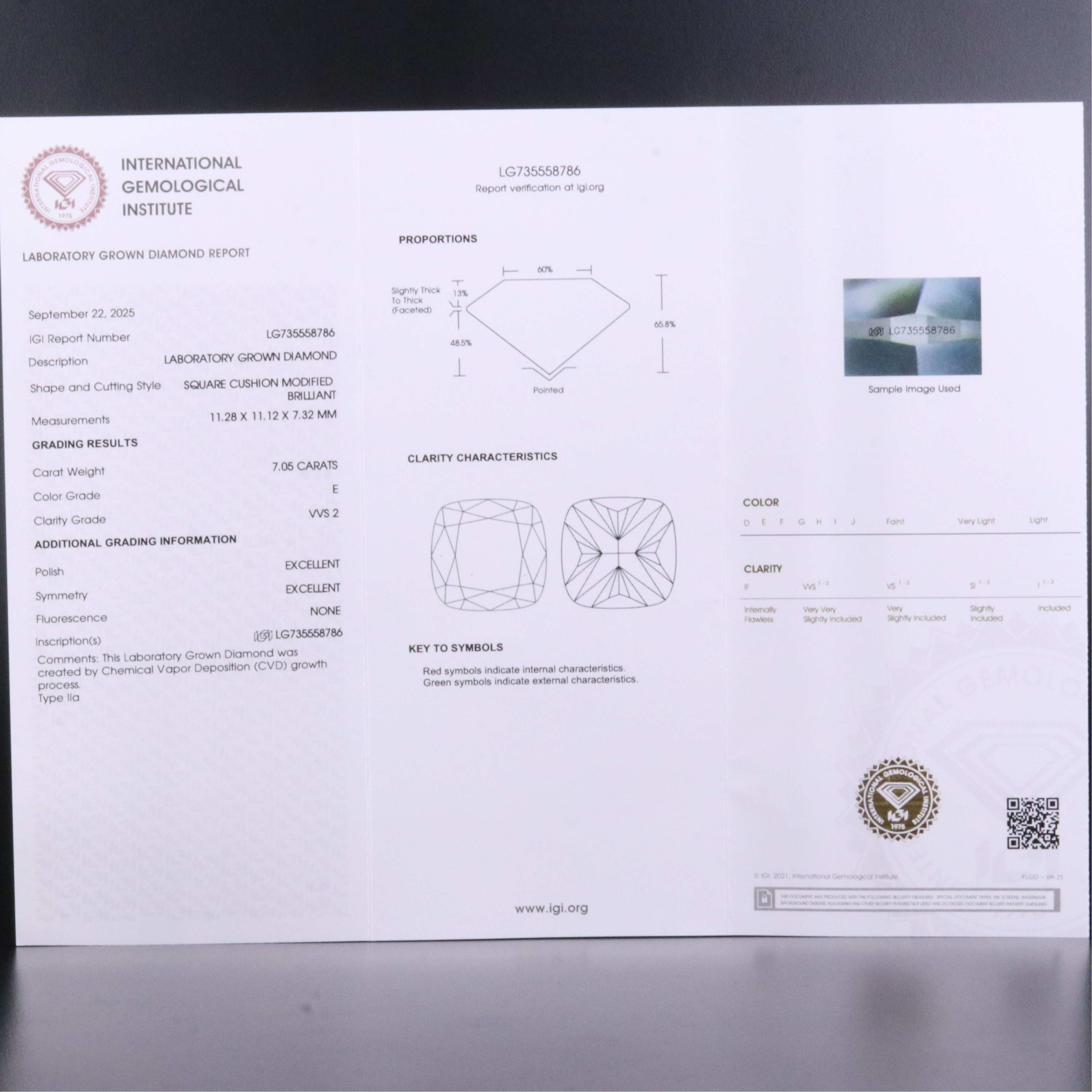18K 7.05 CT Lab Grown Diamond Solitaire Ring with IGI Report