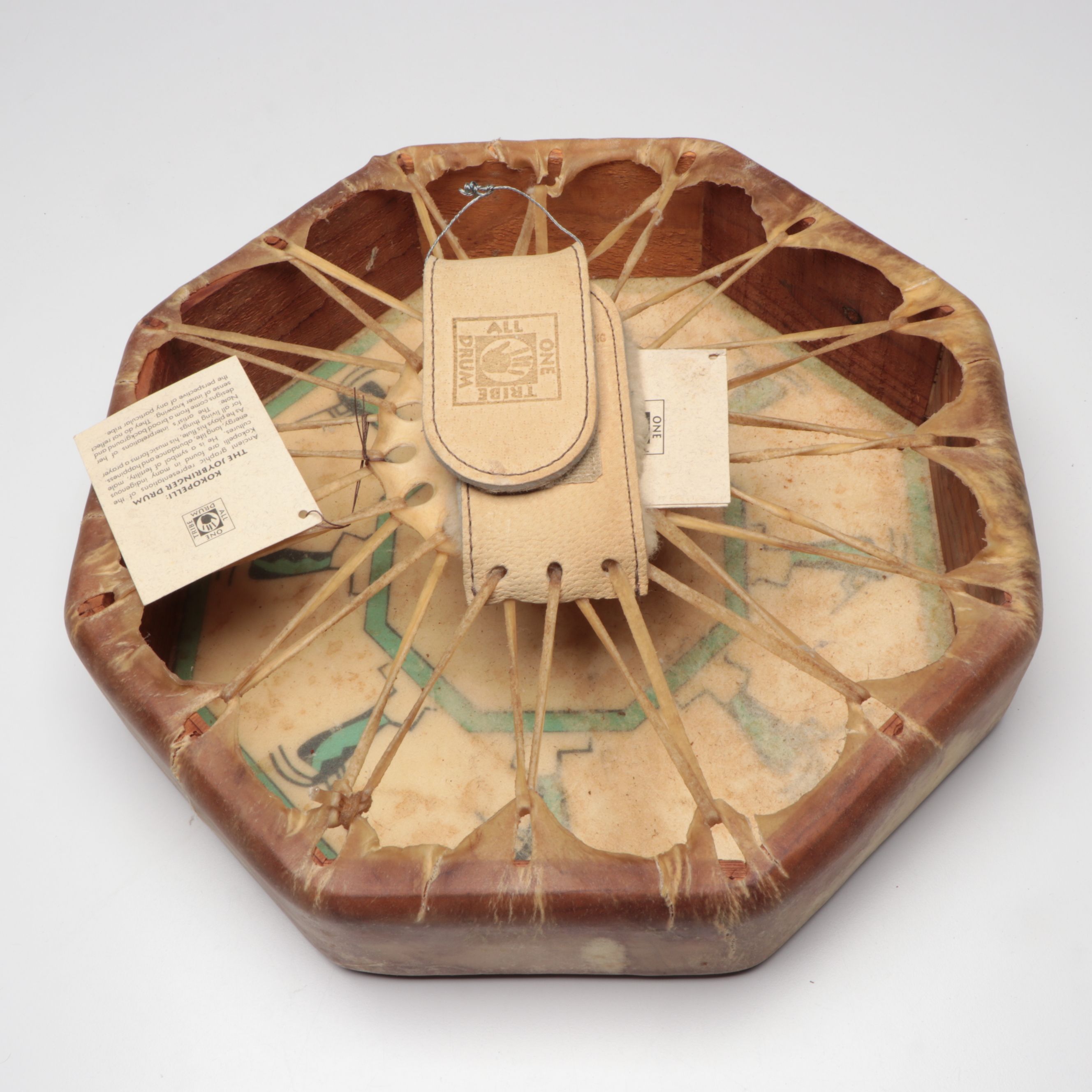 BJ Quintana "Kokopelli: The Joybringer" Hand-Painted Hide Drum, 1991