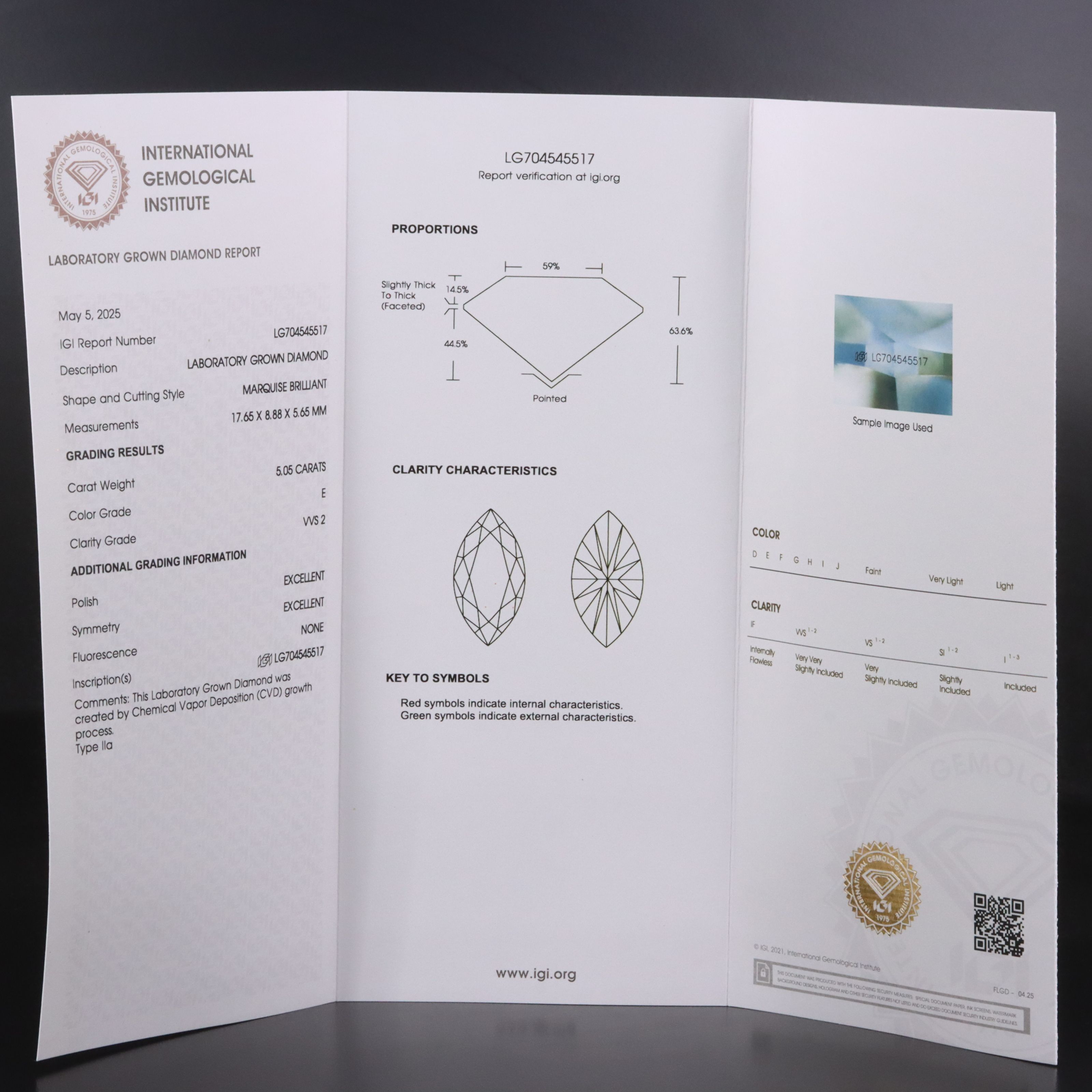 Platinum 5.05 CT Lab Grown Diamond Solitaire Ring with IGI Report