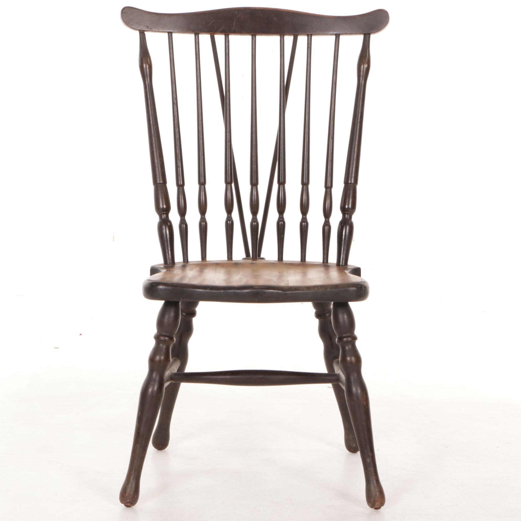 Ebonized Wood Brace Back Windsor Chair, Early 20th Century