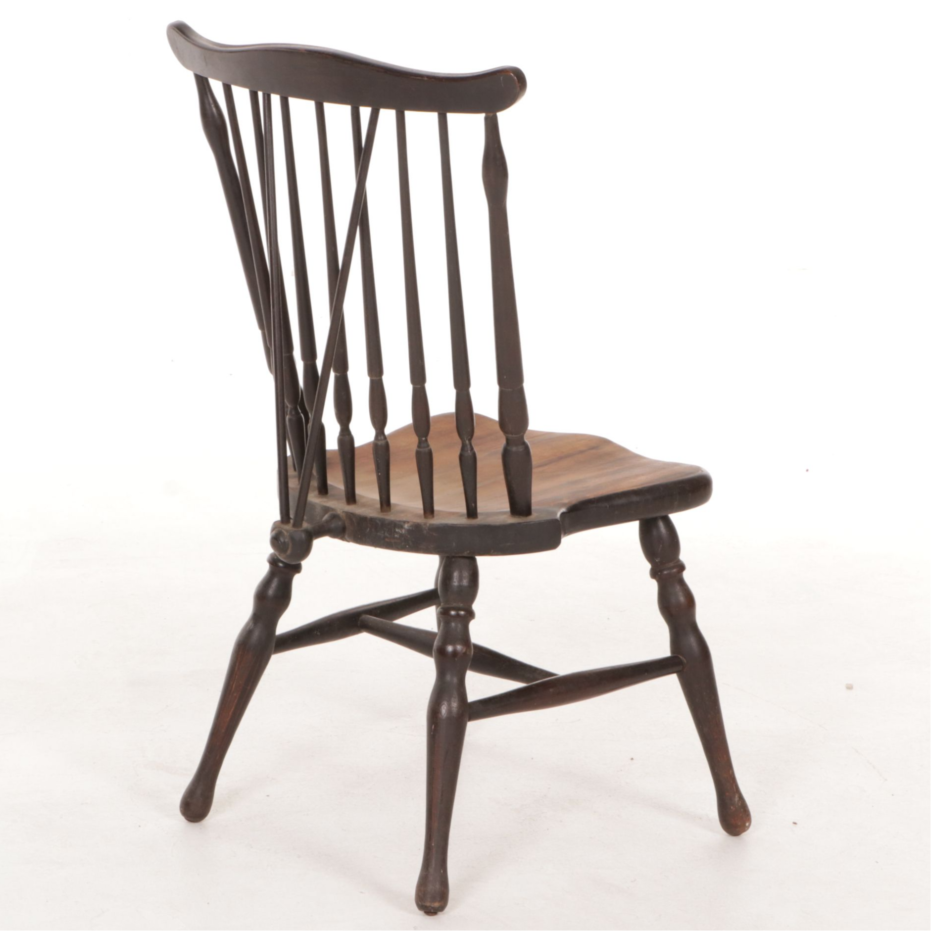 Ebonized Wood Brace Back Windsor Chair, Early 20th Century