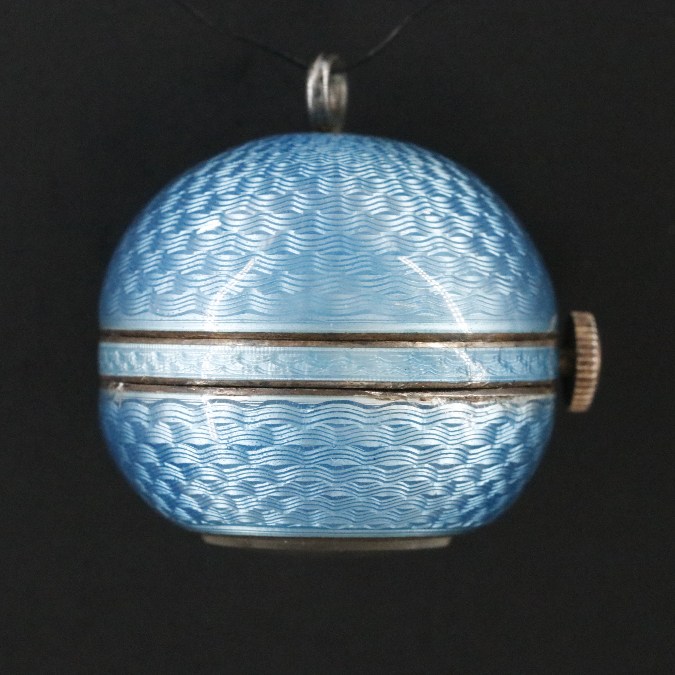 Vintage Guilloche Enamel Sterling Silver Orb Pendant Watch
