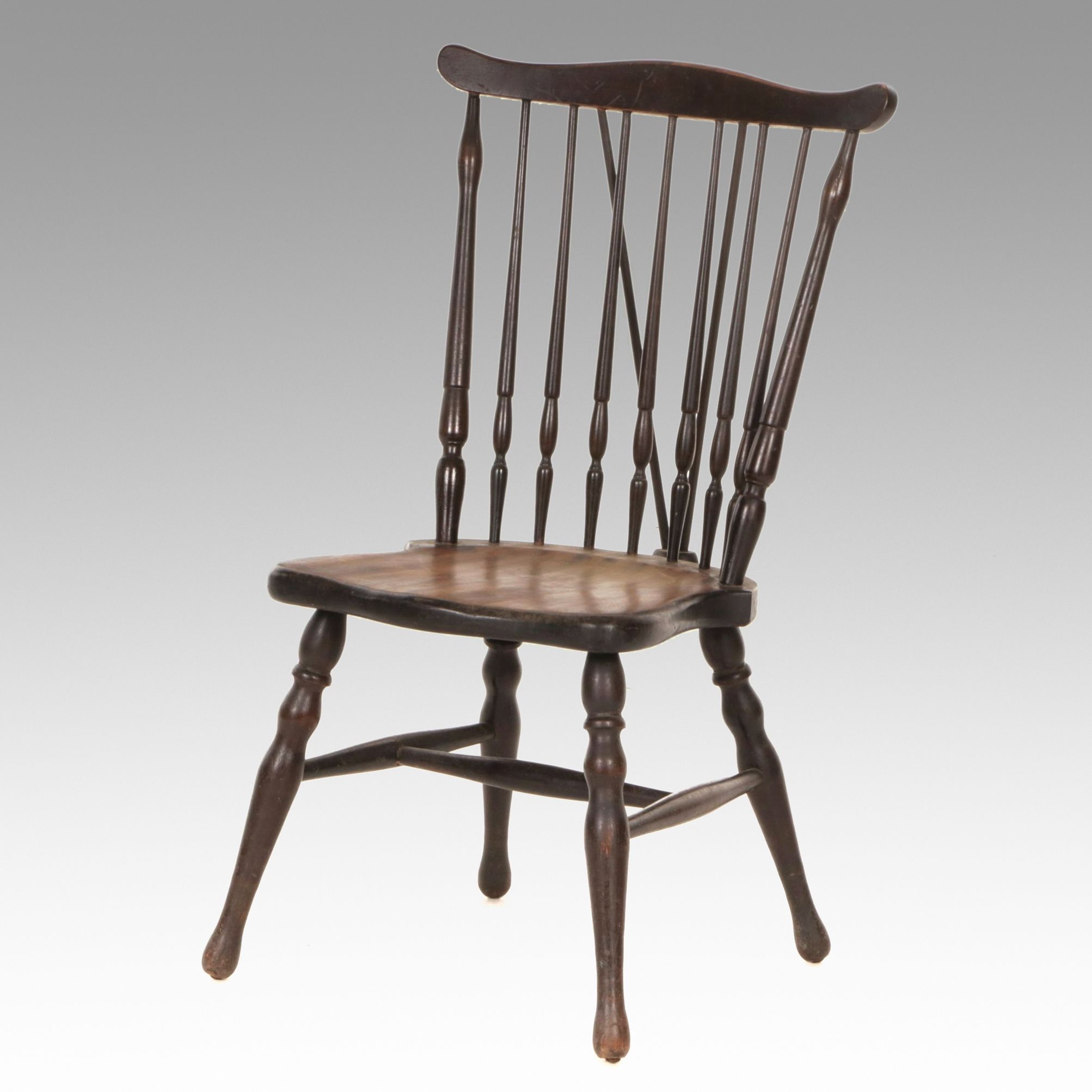 Ebonized Wood Brace Back Windsor Chair, Early 20th Century