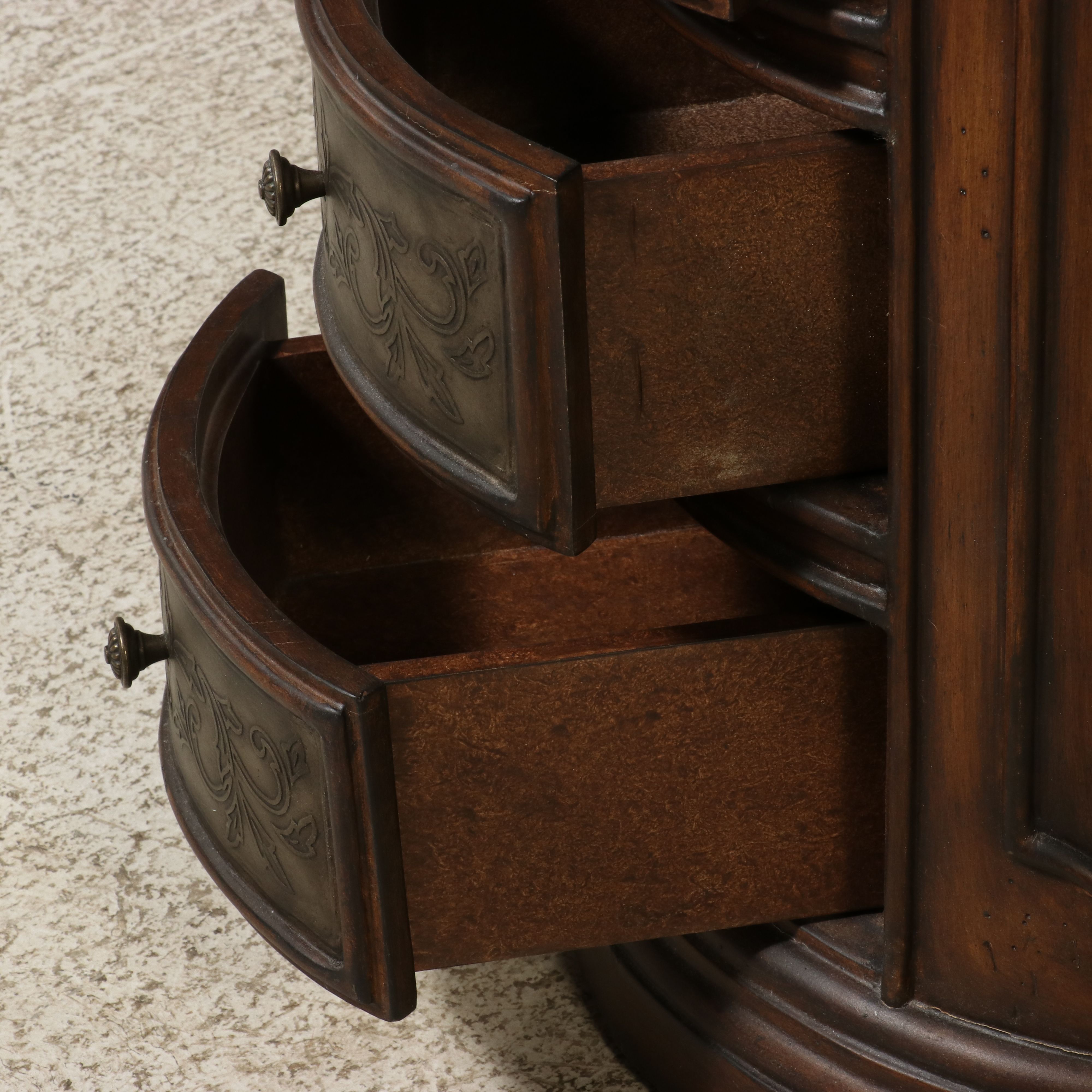 Regency Style Round Three-Drawer Commode with Fretwork Gallery