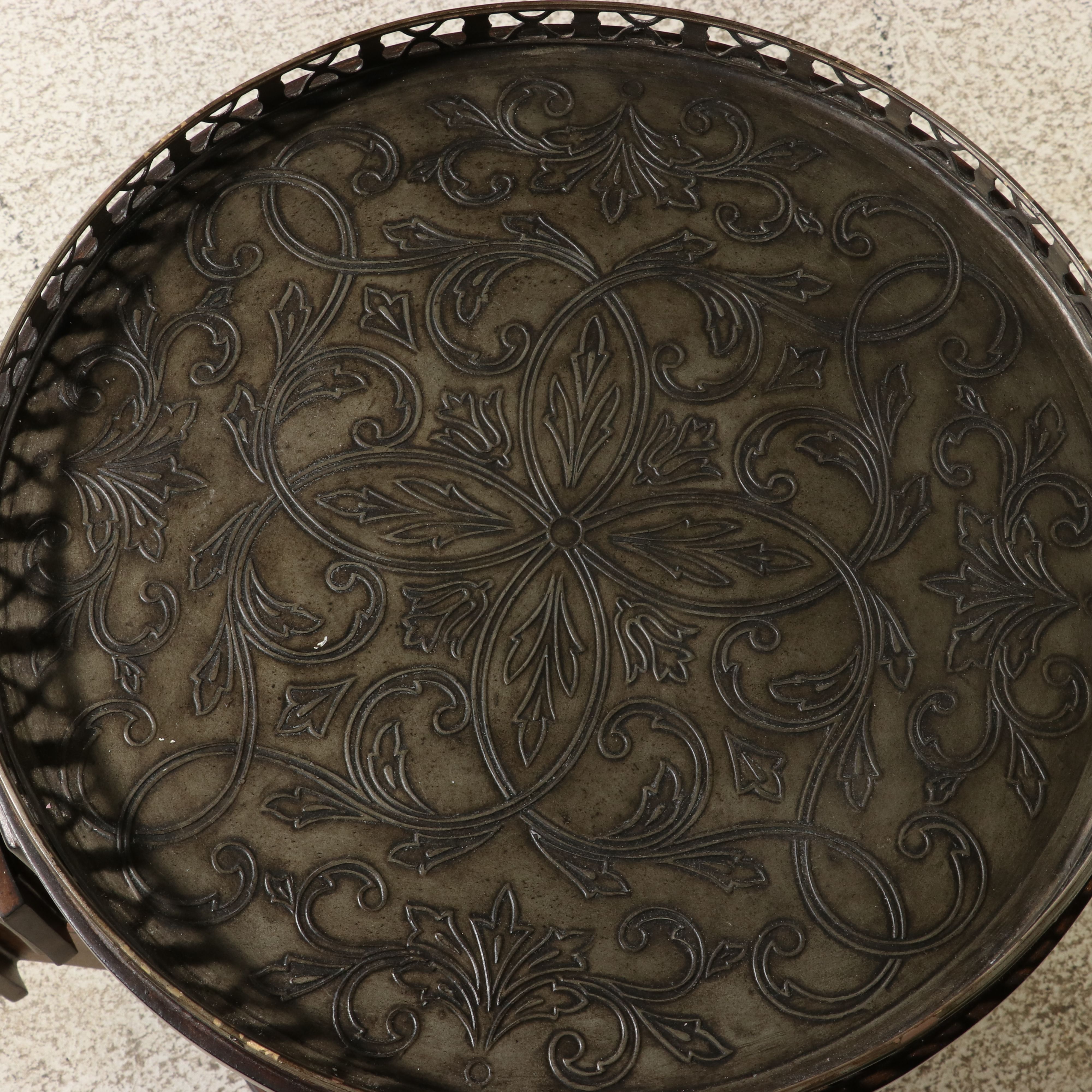 Regency Style Round Three-Drawer Commode with Fretwork Gallery