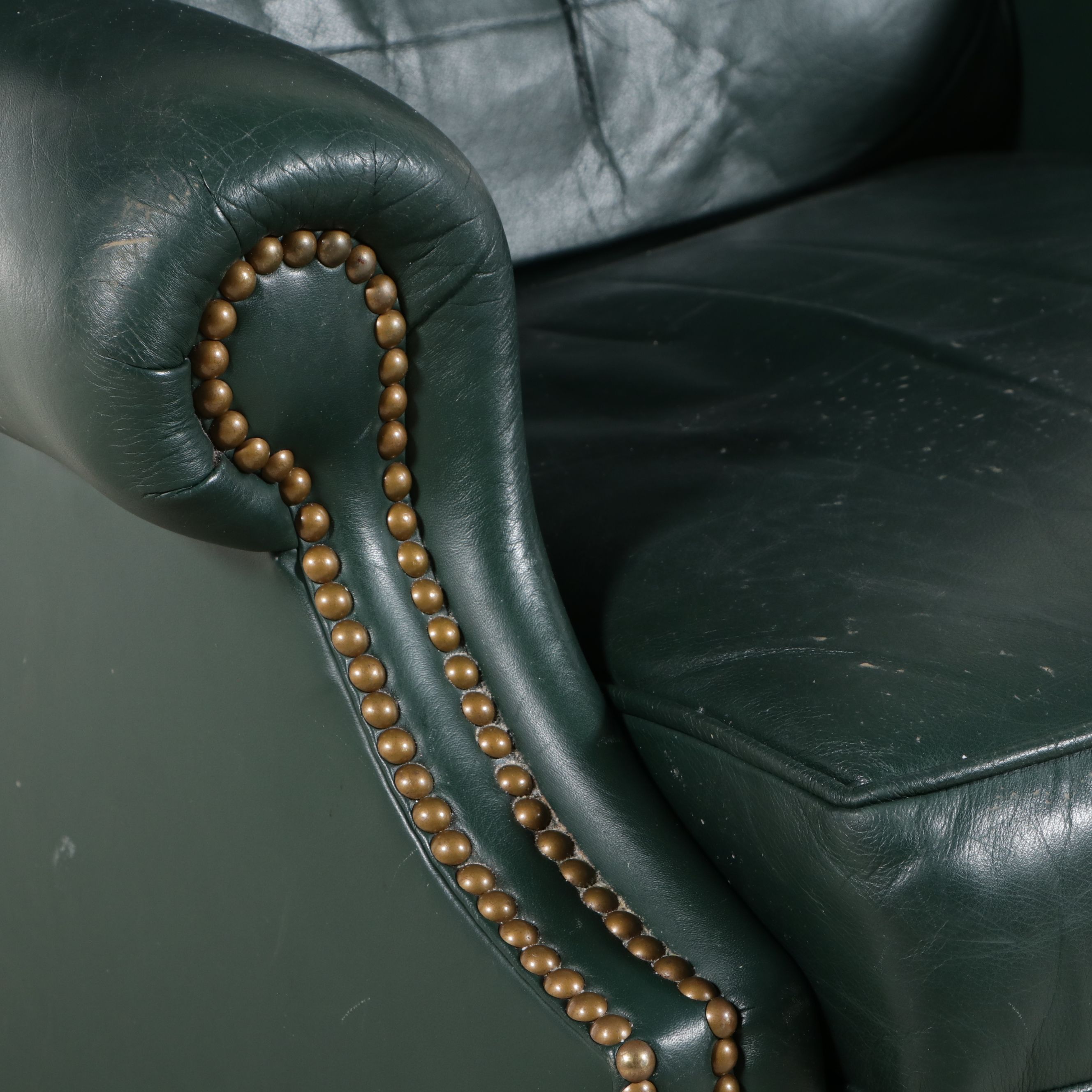 Chippendale Style Green Leather Wingback Recliner, Late 20th Century