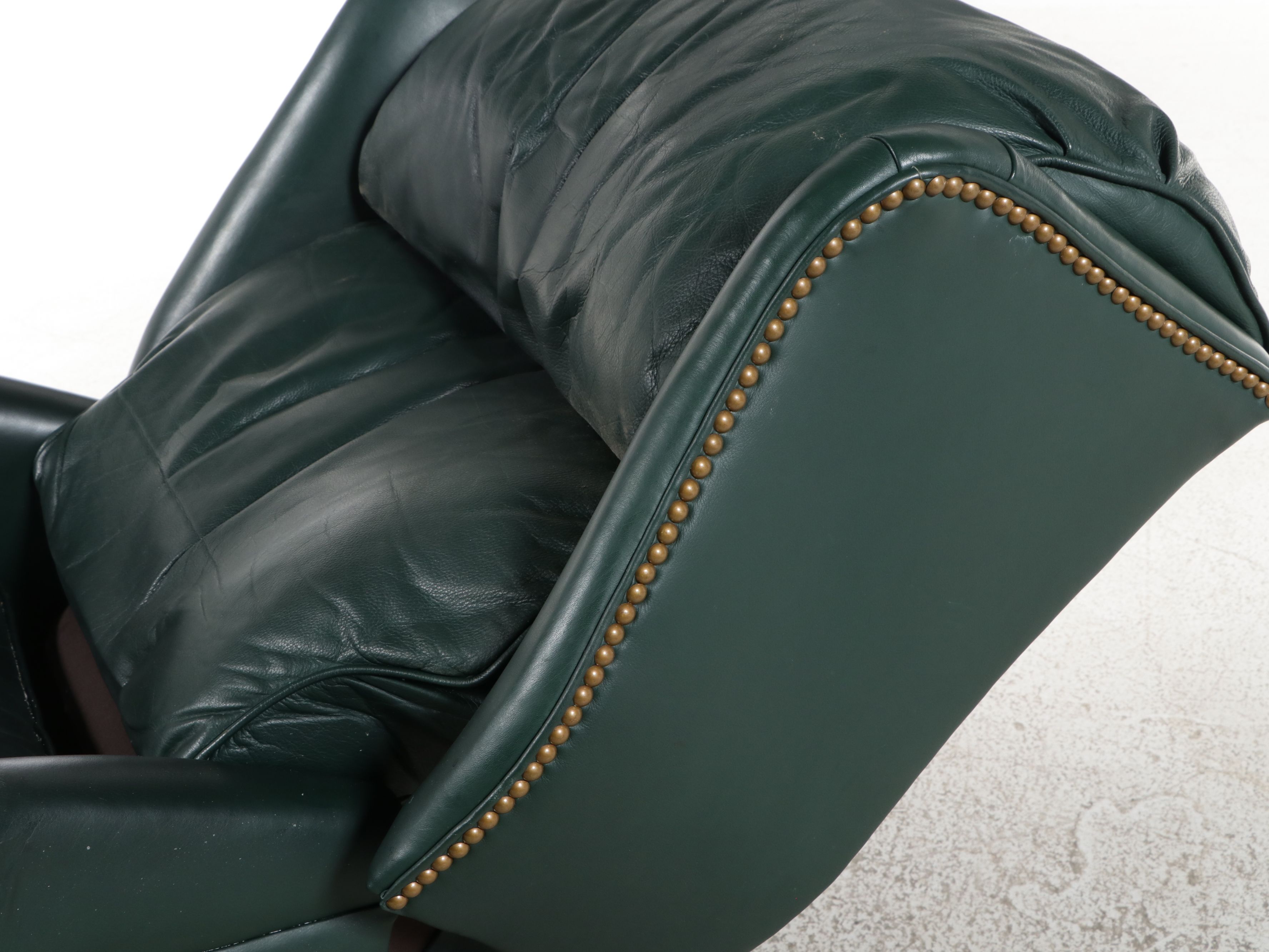 Chippendale Style Green Leather Wingback Recliner, Late 20th Century