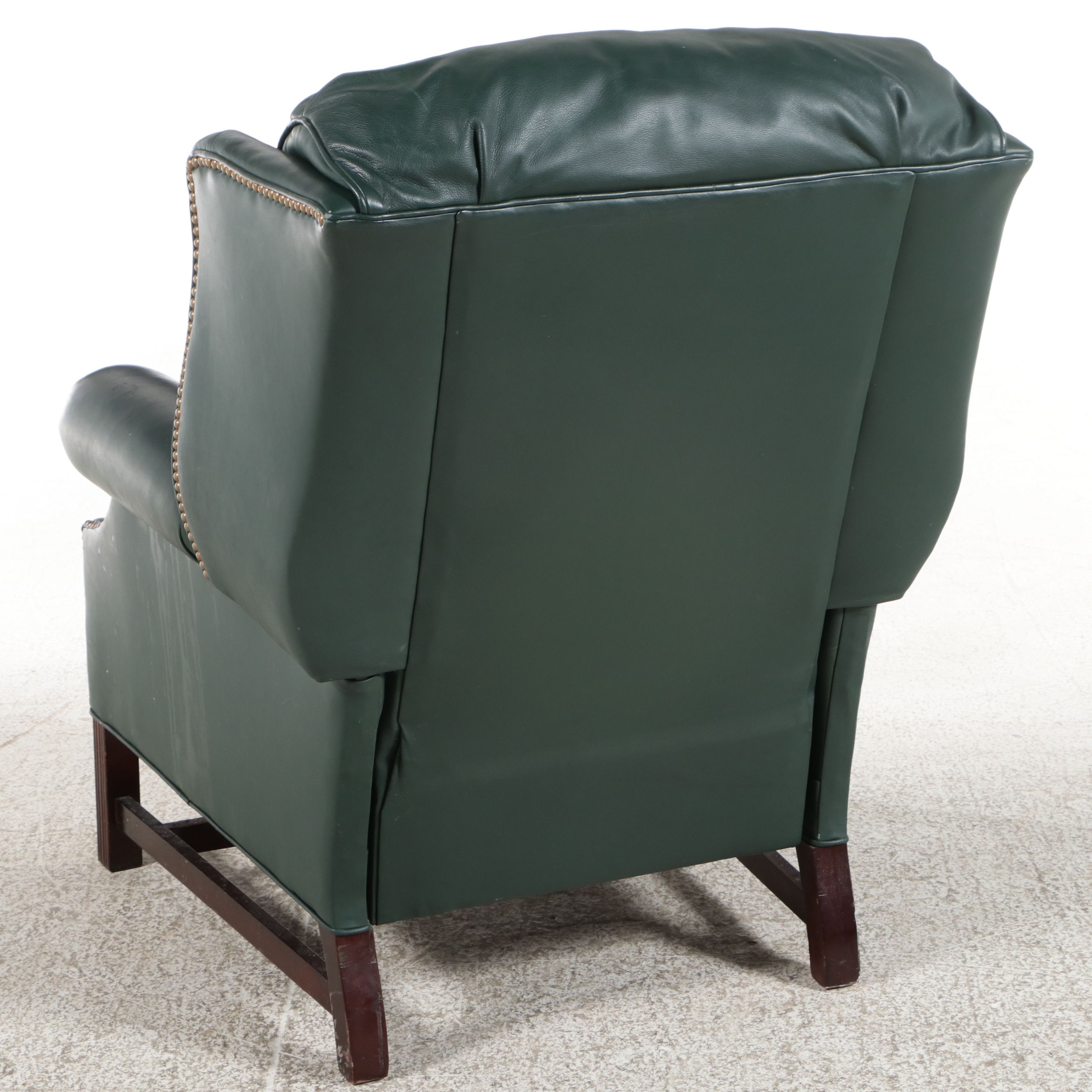 Chippendale Style Green Leather Wingback Recliner, Late 20th Century