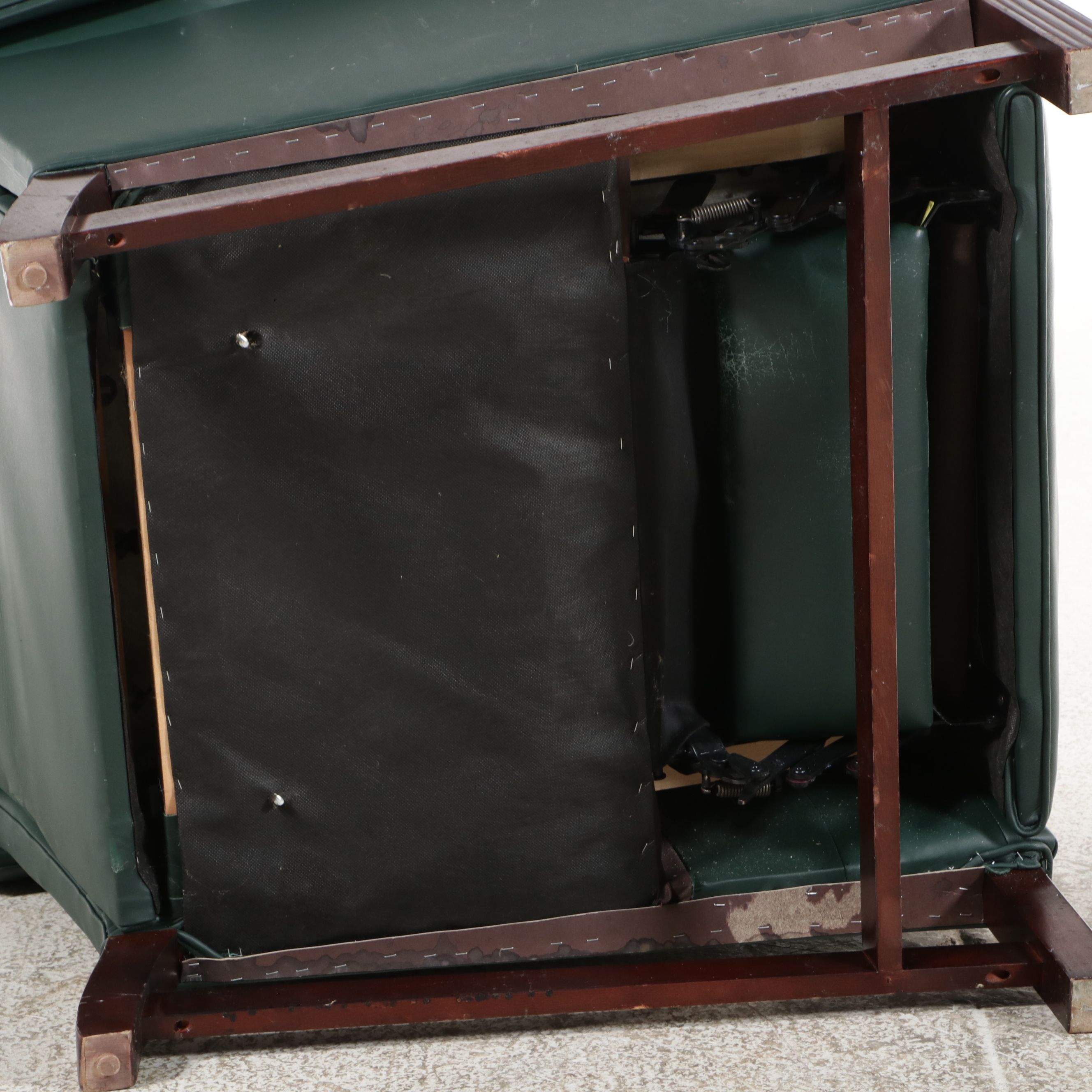 Chippendale Style Green Leather Wingback Recliner, Late 20th Century