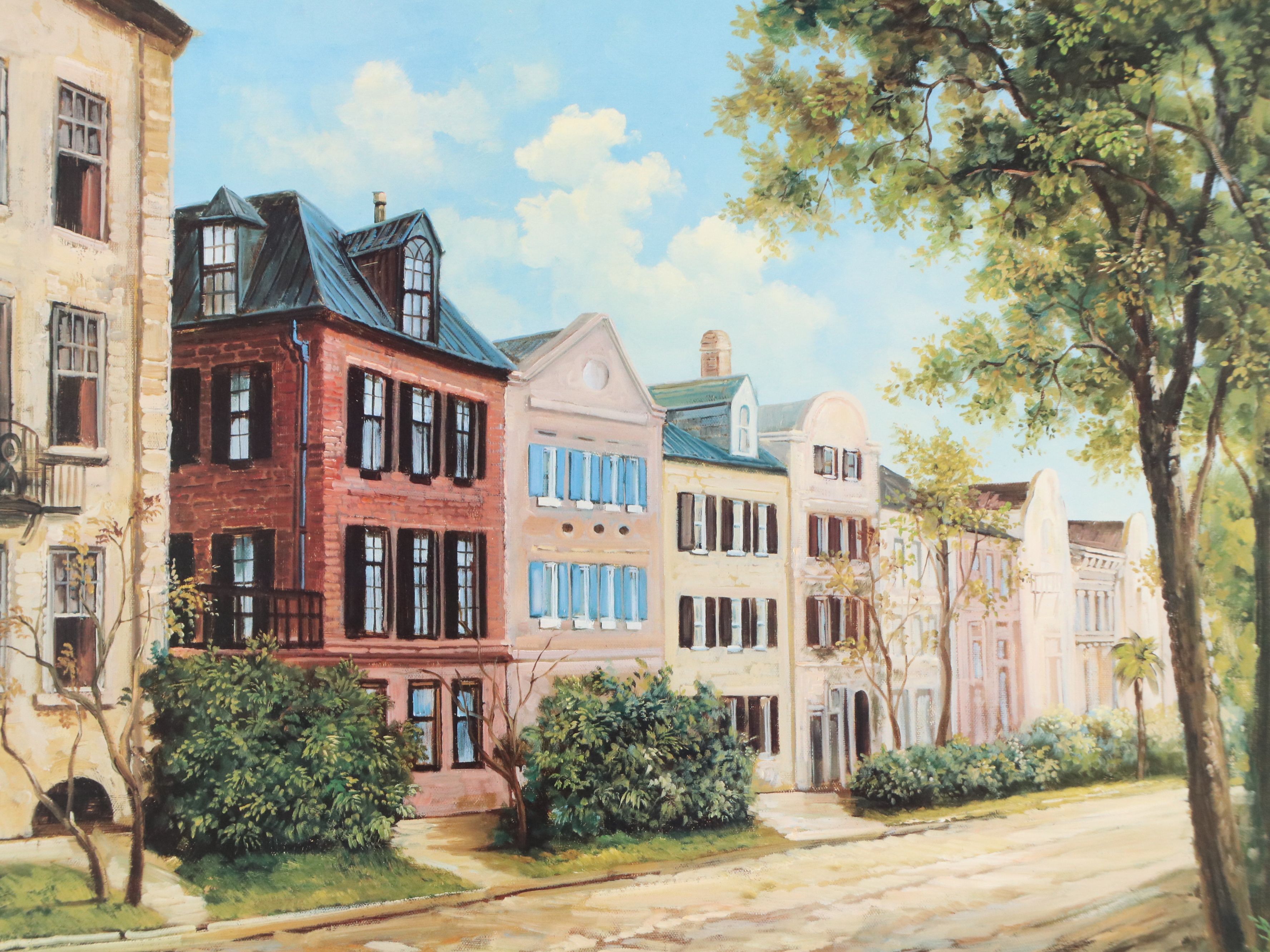 R. Engle Offset Lithograph "Rainbow Row, Charleston, S.C.," Late 20th Century