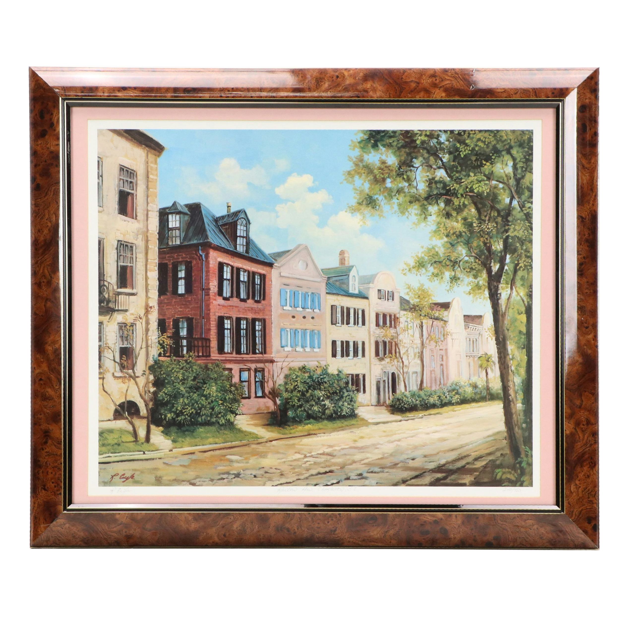 R. Engle Offset Lithograph "Rainbow Row, Charleston, S.C.," Late 20th Century