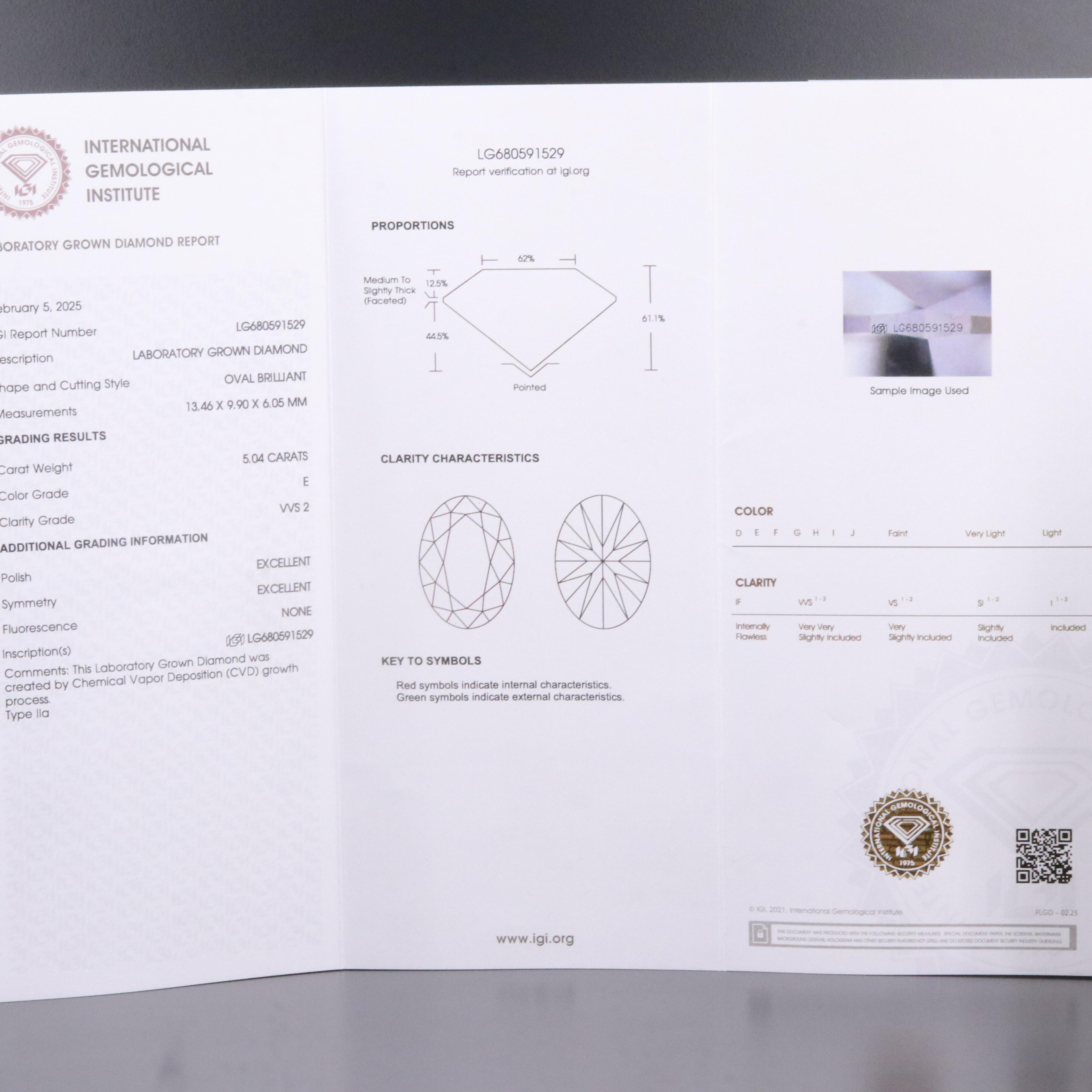 14K 5.22 CTW Lab Grown Diamond Ring with IGI Report