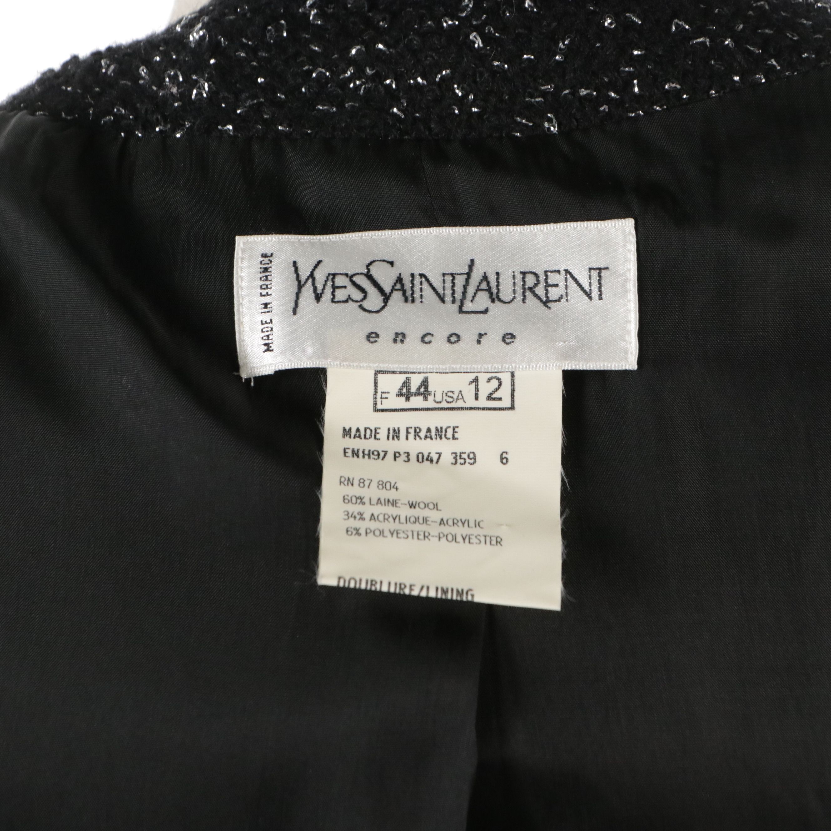 Yves Saint Laurent Encore Evening Jackets in Velvet and Bouclé Wool Knit