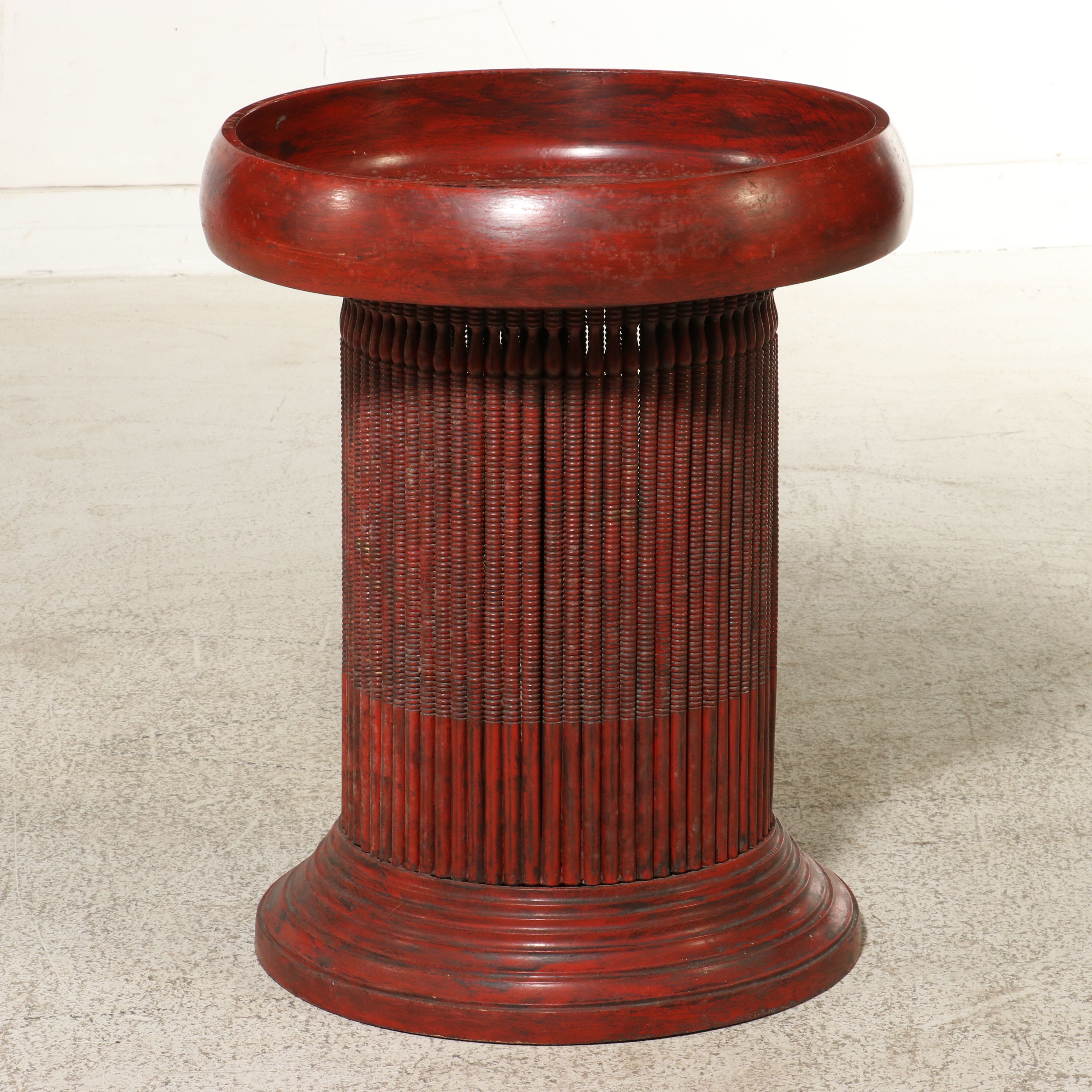Burmese Cinnabar Lacquer Pedestal Offering Bowl, 20th Century