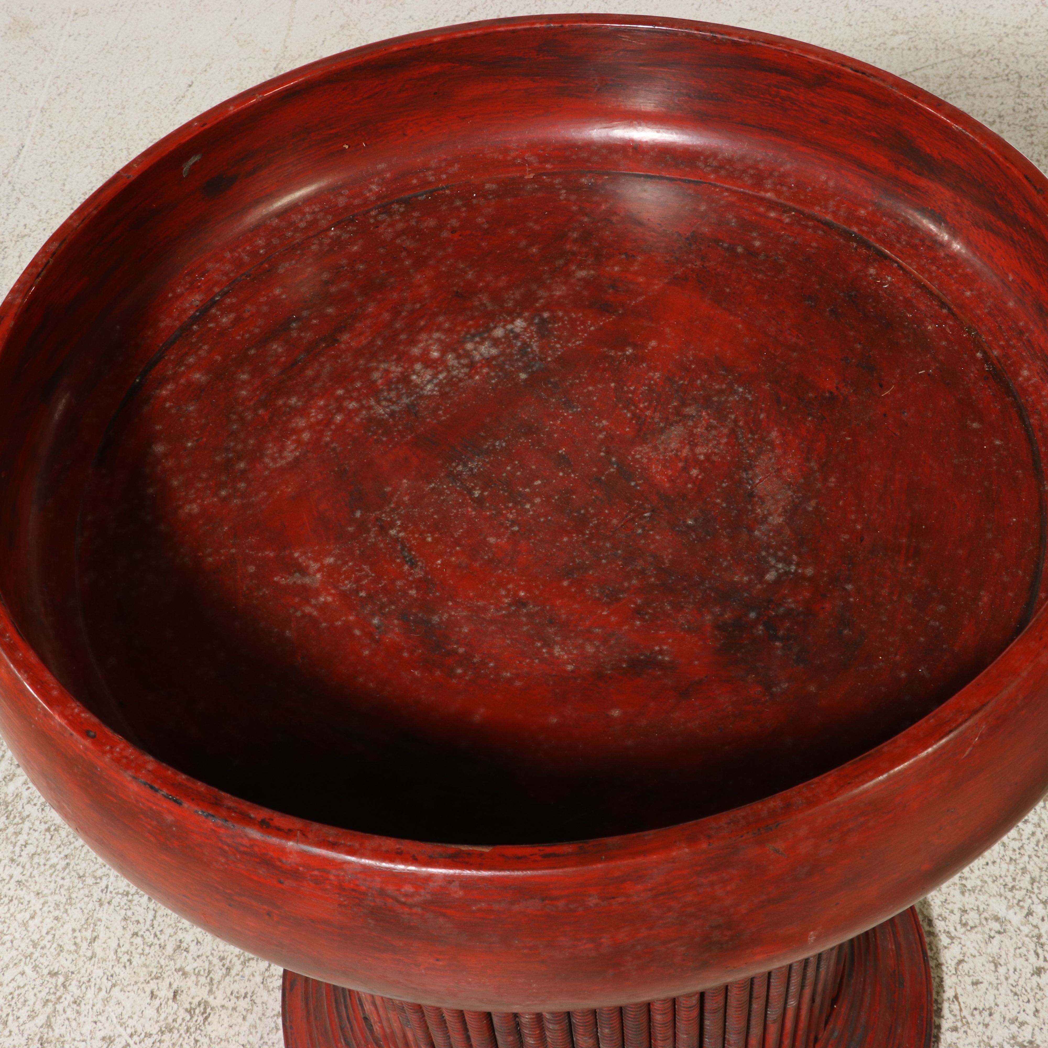 Burmese Cinnabar Lacquer Pedestal Offering Bowl, 20th Century