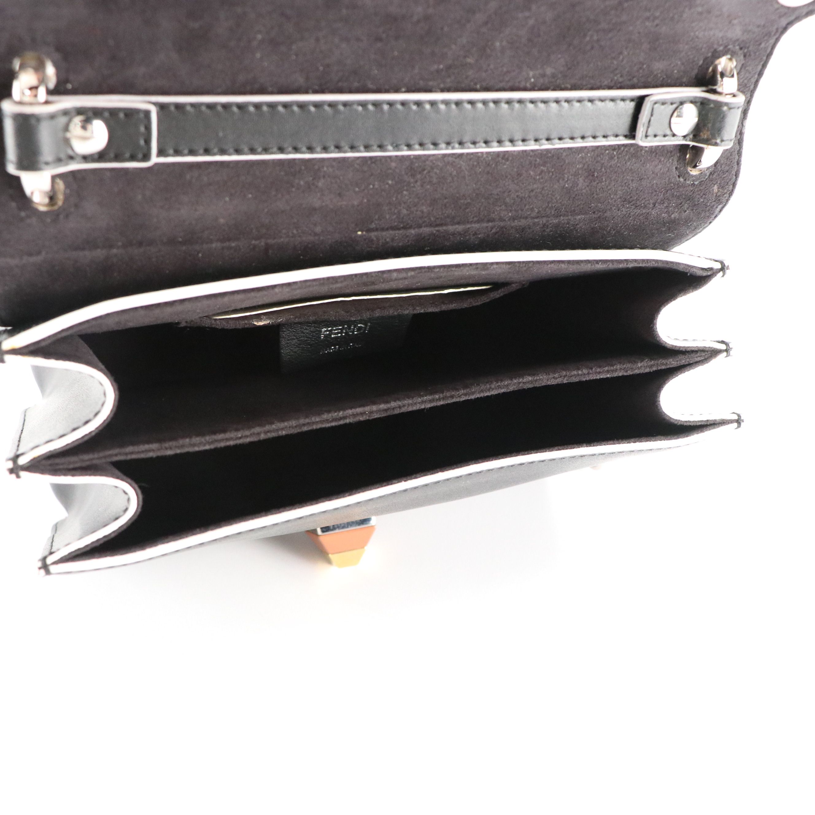 Fendi Kan I Chain Shoulder Bag in Black Calfskin and Scalloped Snakeskin Flap