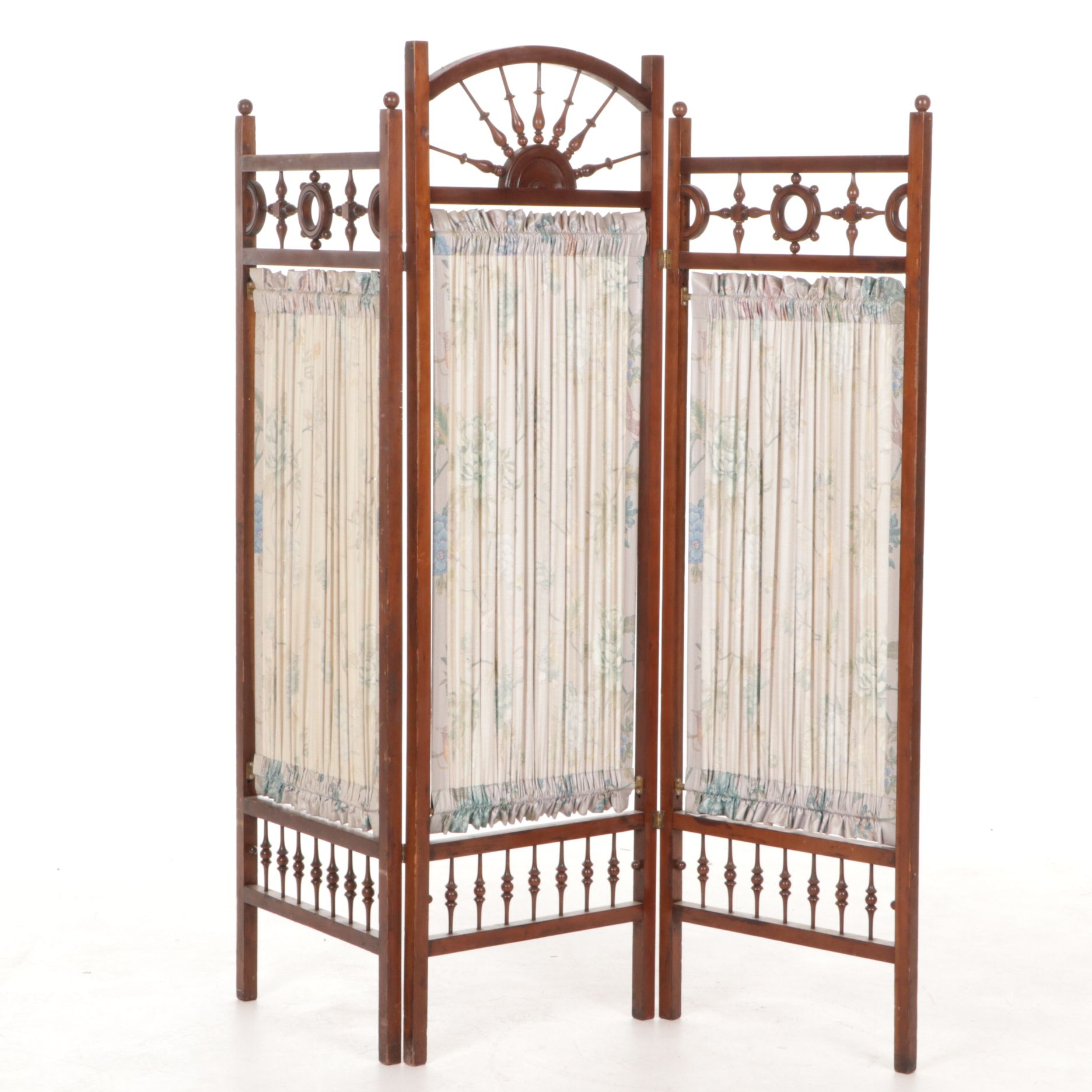 Eastlake Walnut Three-Panel Folding Screen with Fabric Panels