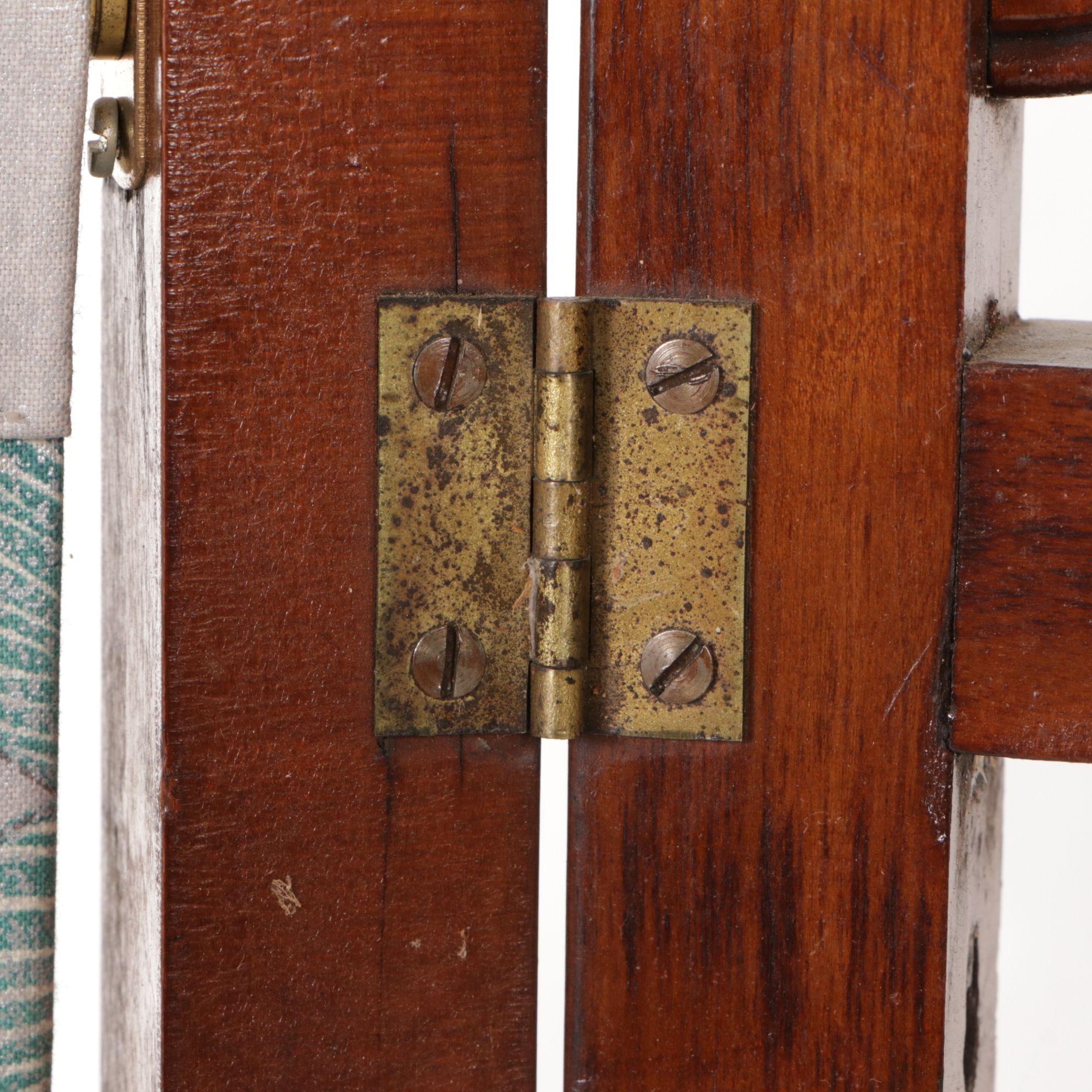 Eastlake Walnut Three-Panel Folding Screen with Fabric Panels