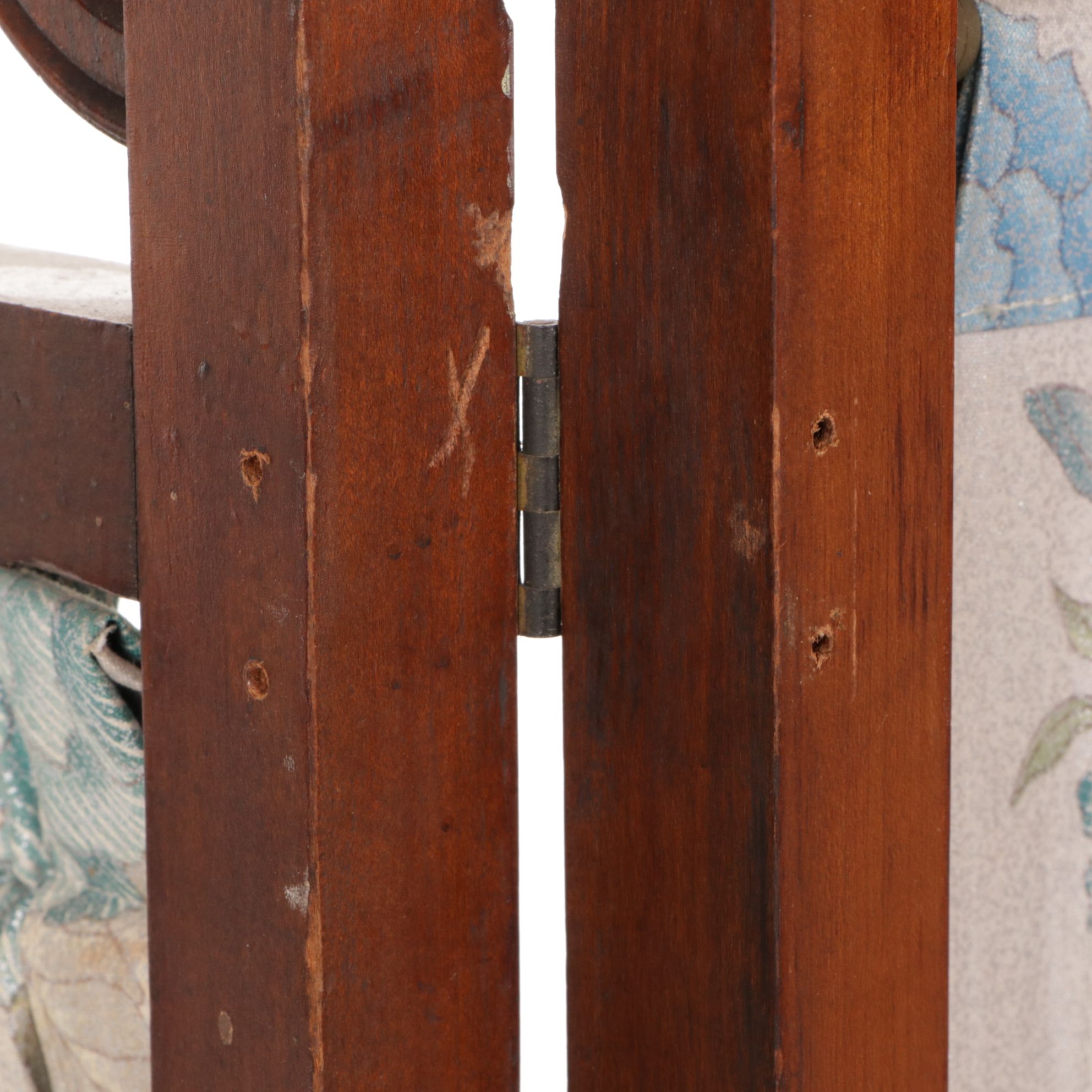 Eastlake Walnut Three-Panel Folding Screen with Fabric Panels