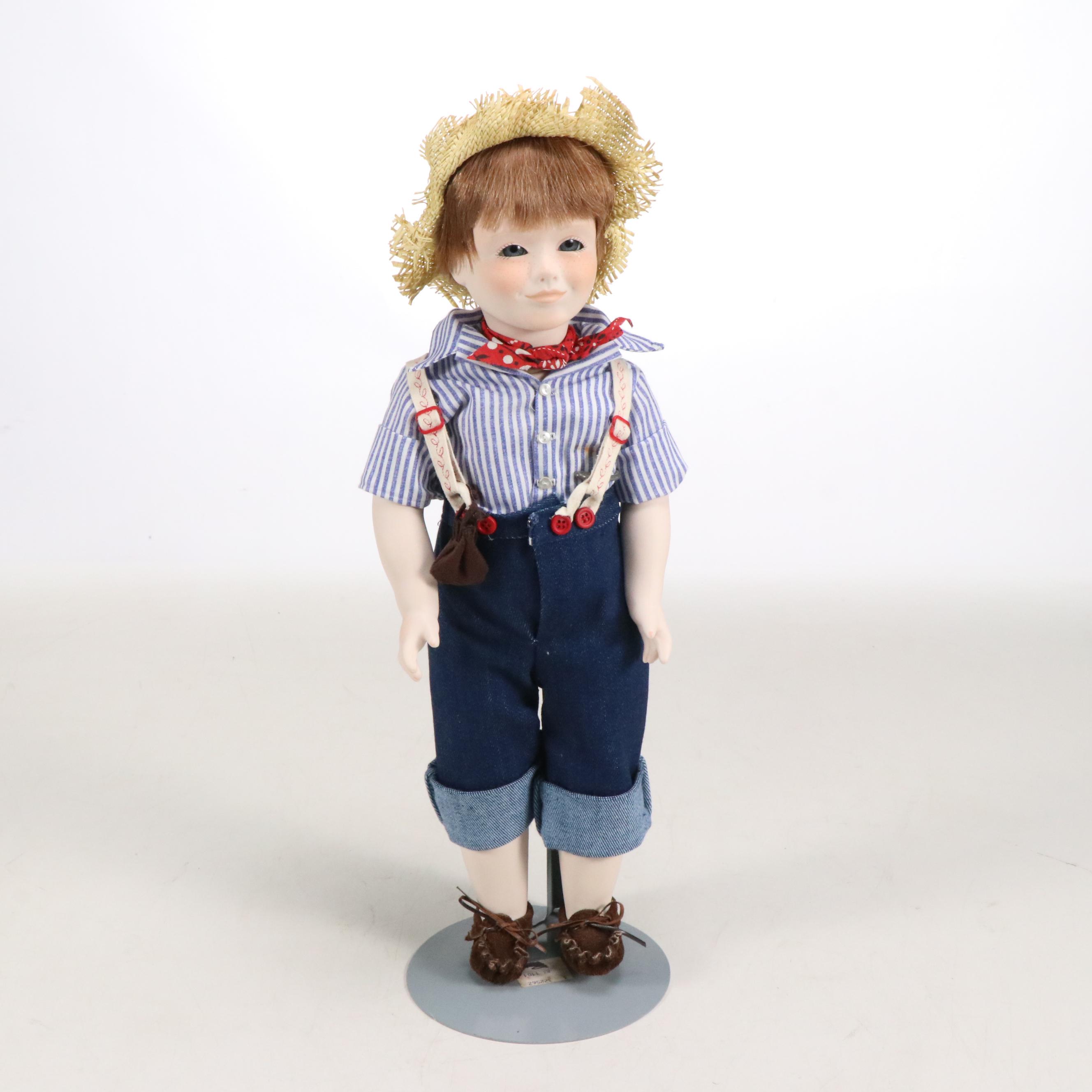 Dolls by Jerri Huckleberry Finn and German Boy with Teddy Bear Porcelain Dolls
