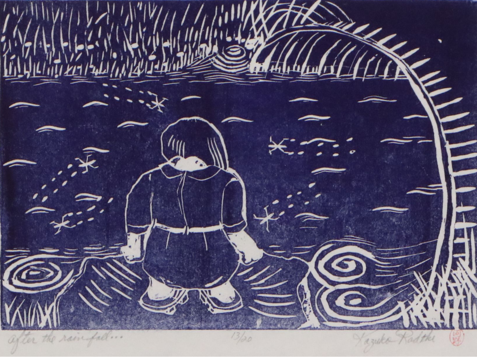Kazuko Miyamoto Woodblock "After the Rainfall," Late 20th Century