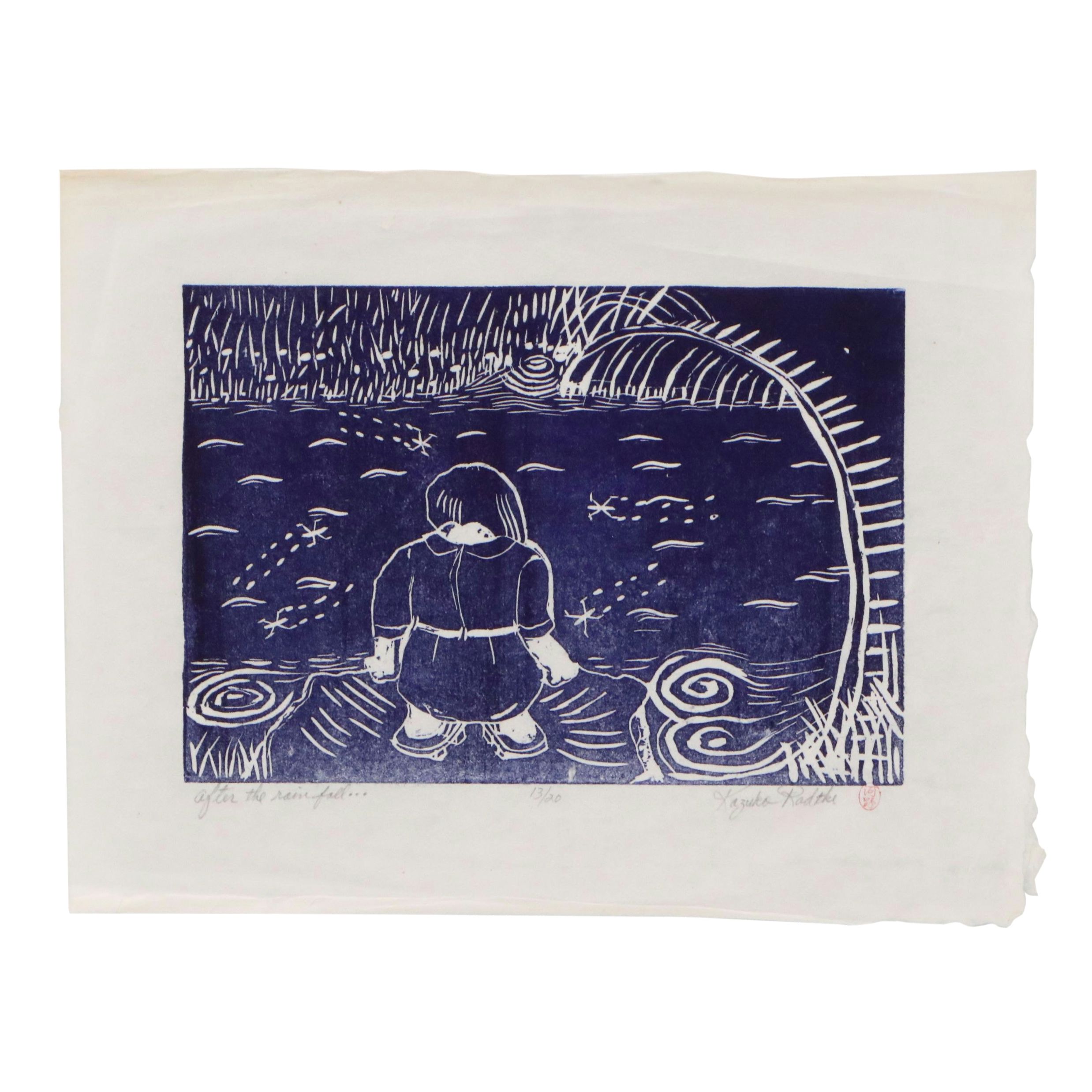 Kazuko Miyamoto Woodblock "After the Rainfall," Late 20th Century