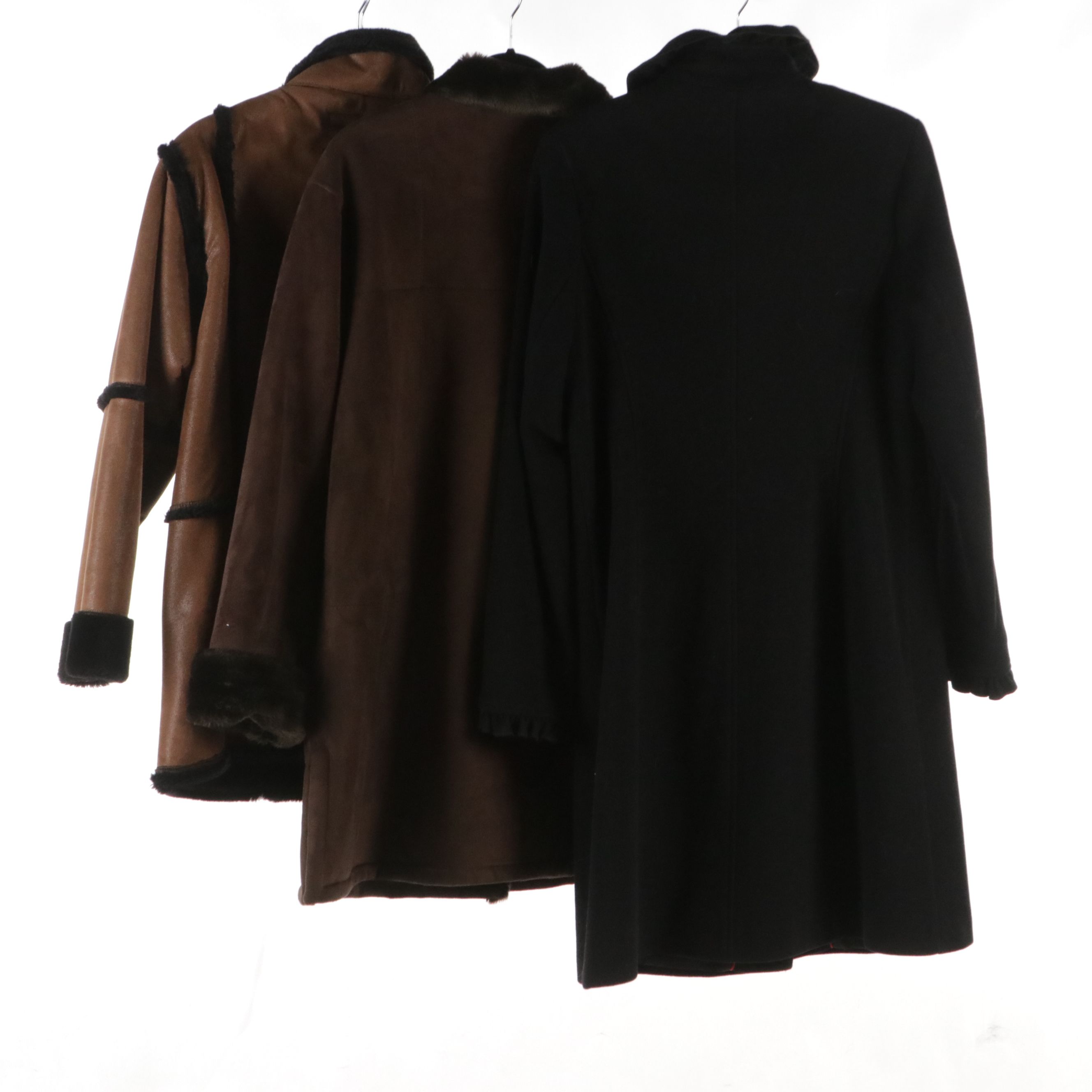 DKNY Ruffle Trim Coat with Jamie Sadock and Fleet Street Faux Shearling Coats