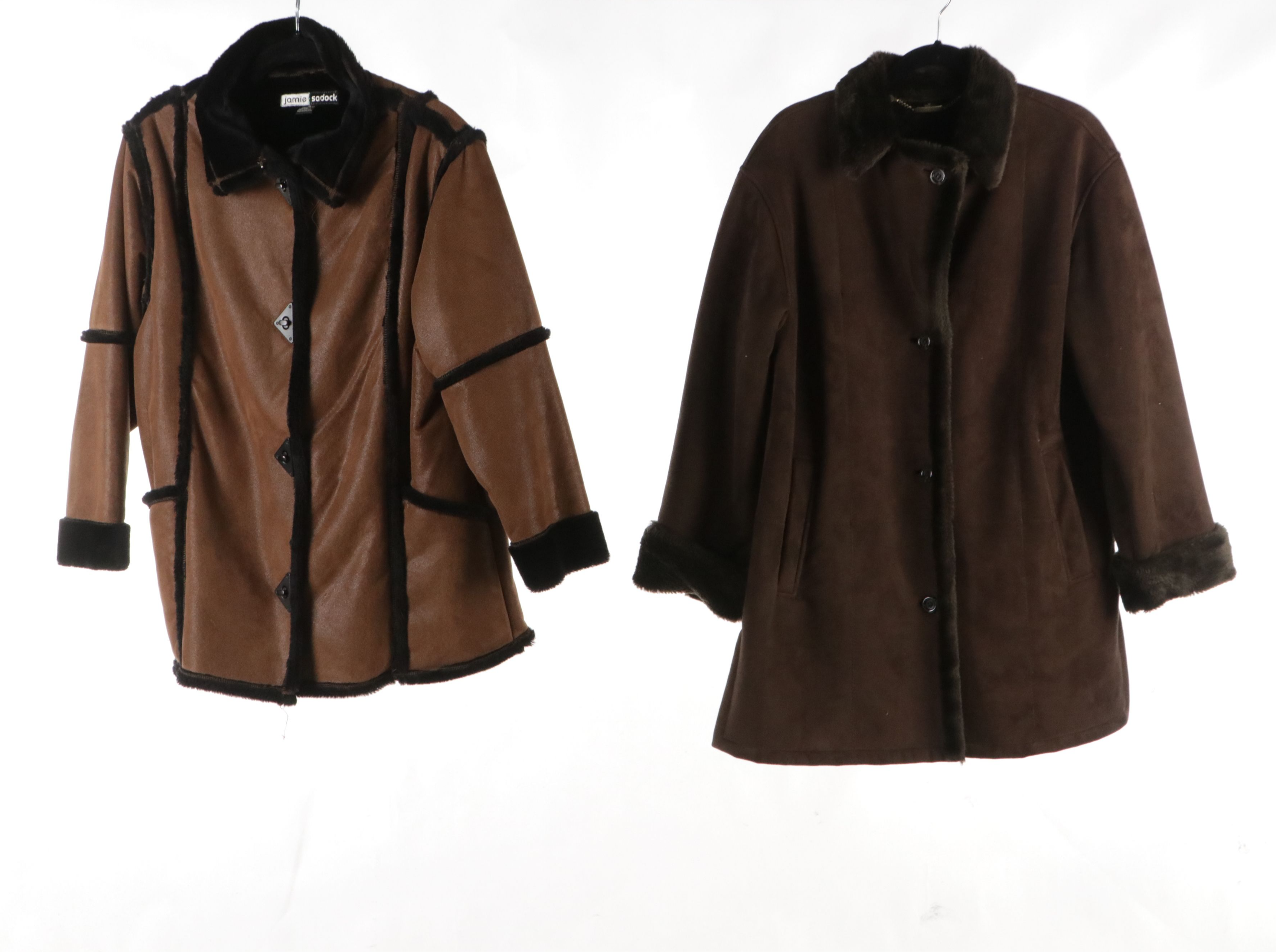 DKNY Ruffle Trim Coat with Jamie Sadock and Fleet Street Faux Shearling Coats