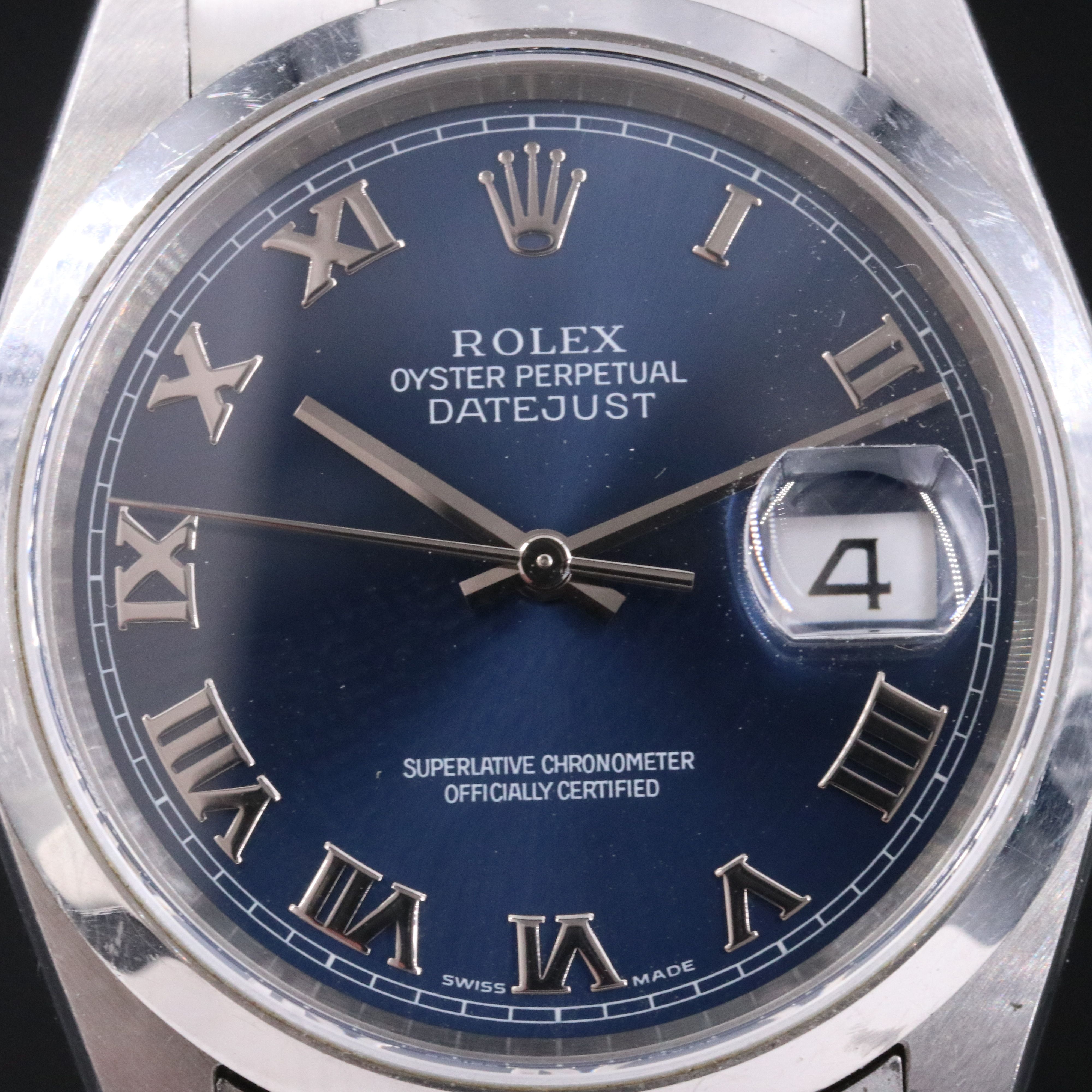 2004 Rolex Blue Dial Silver Roman Indices Datejust Watch
