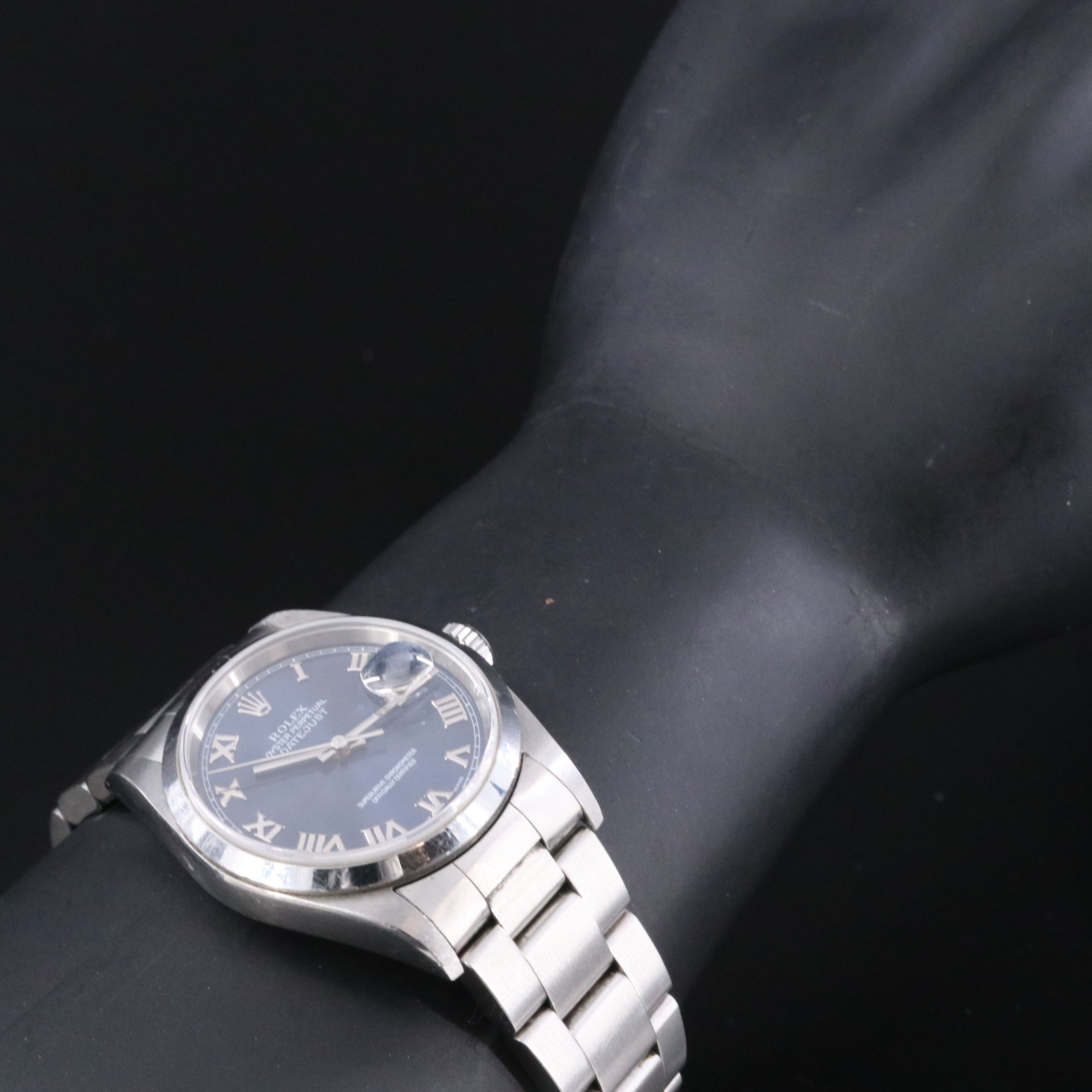 2004 Rolex Blue Dial Silver Roman Indices Datejust Watch