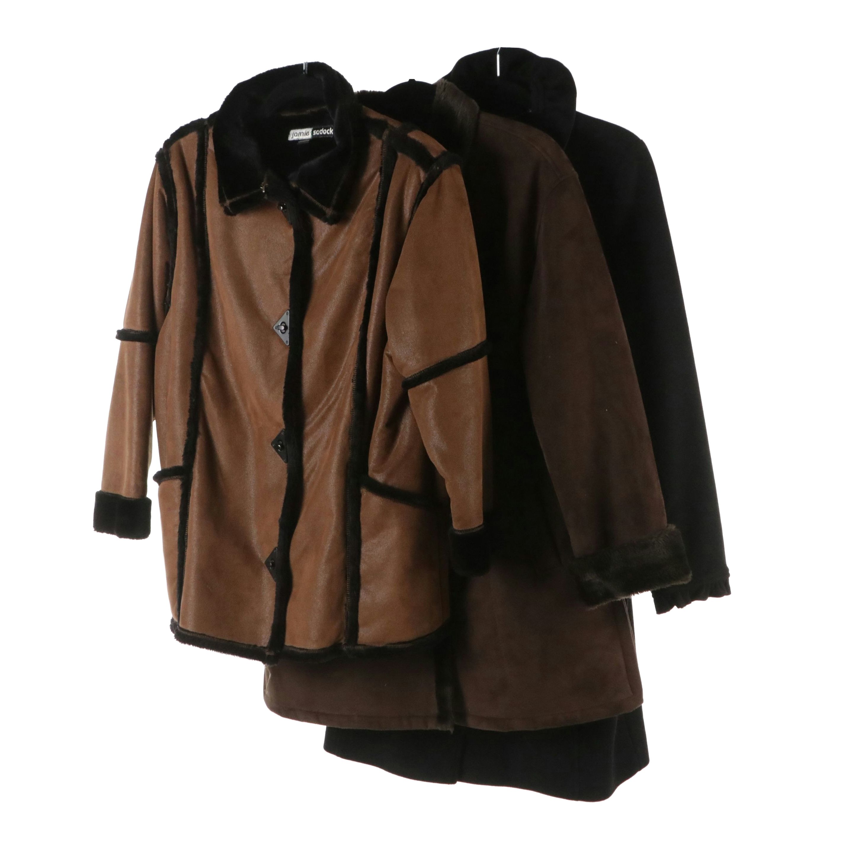 DKNY Ruffle Trim Coat with Jamie Sadock and Fleet Street Faux Shearling Coats