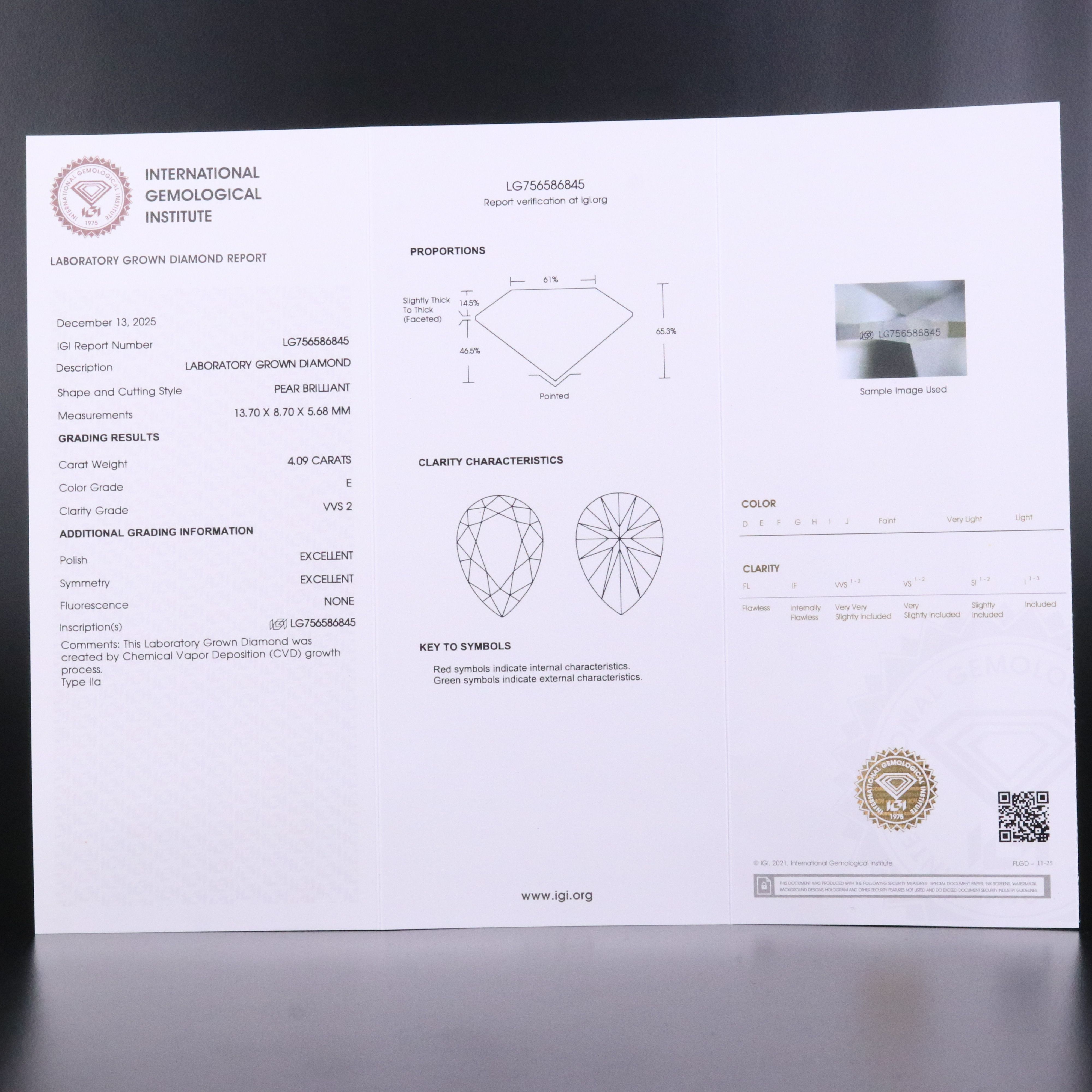 Platinum 4.09 CT Lab Grown Diamond Solitaire Ring with IGI Report