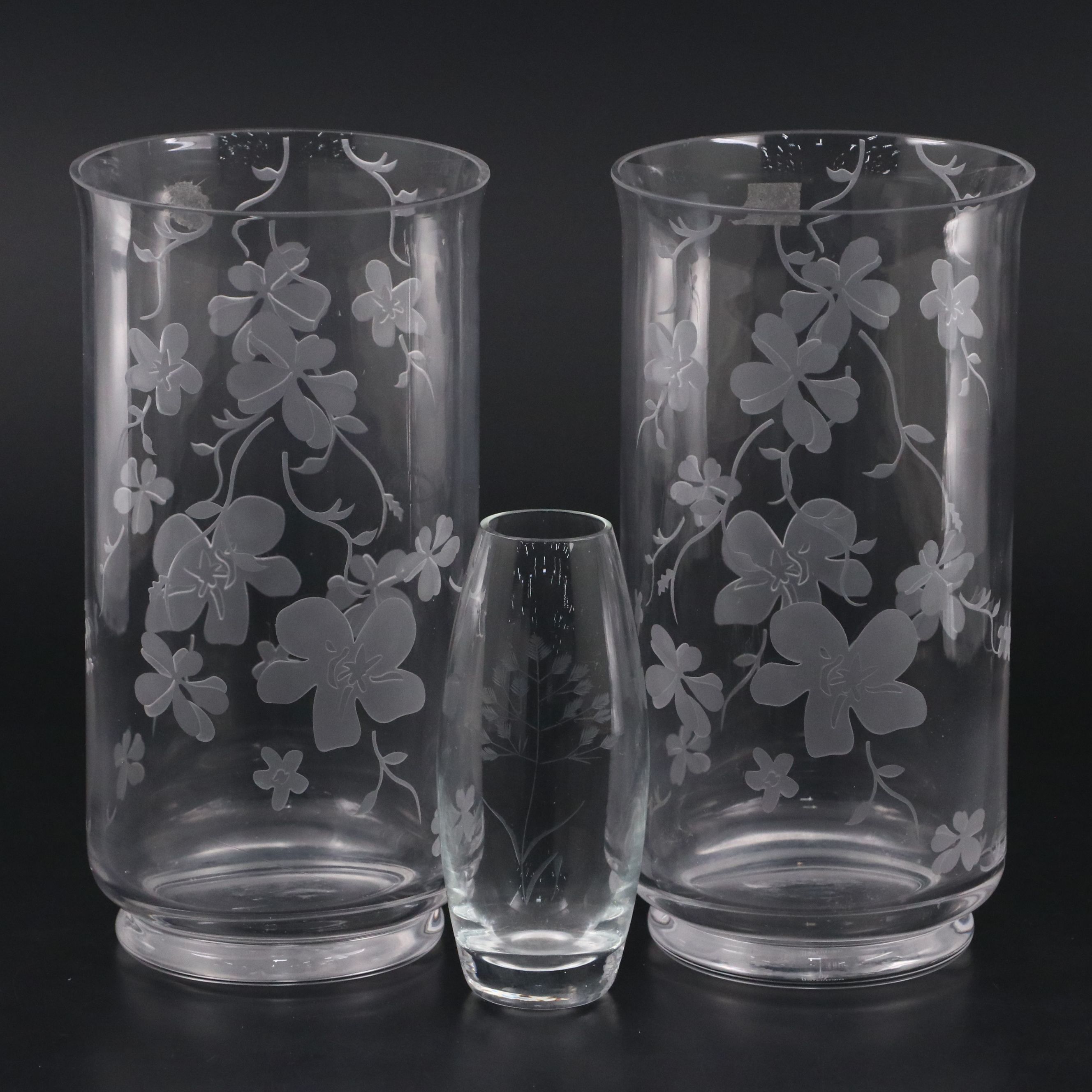 Waterford Crystal "Flora" Marquis Collection Vases with Other Etched Glass Vase