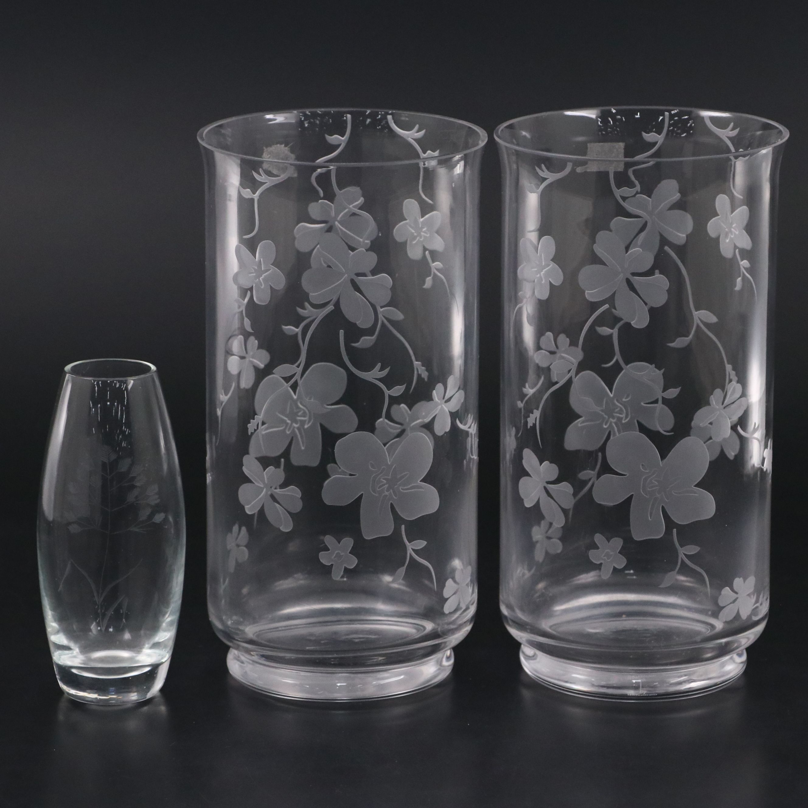 Waterford Crystal "Flora" Marquis Collection Vases with Other Etched Glass Vase