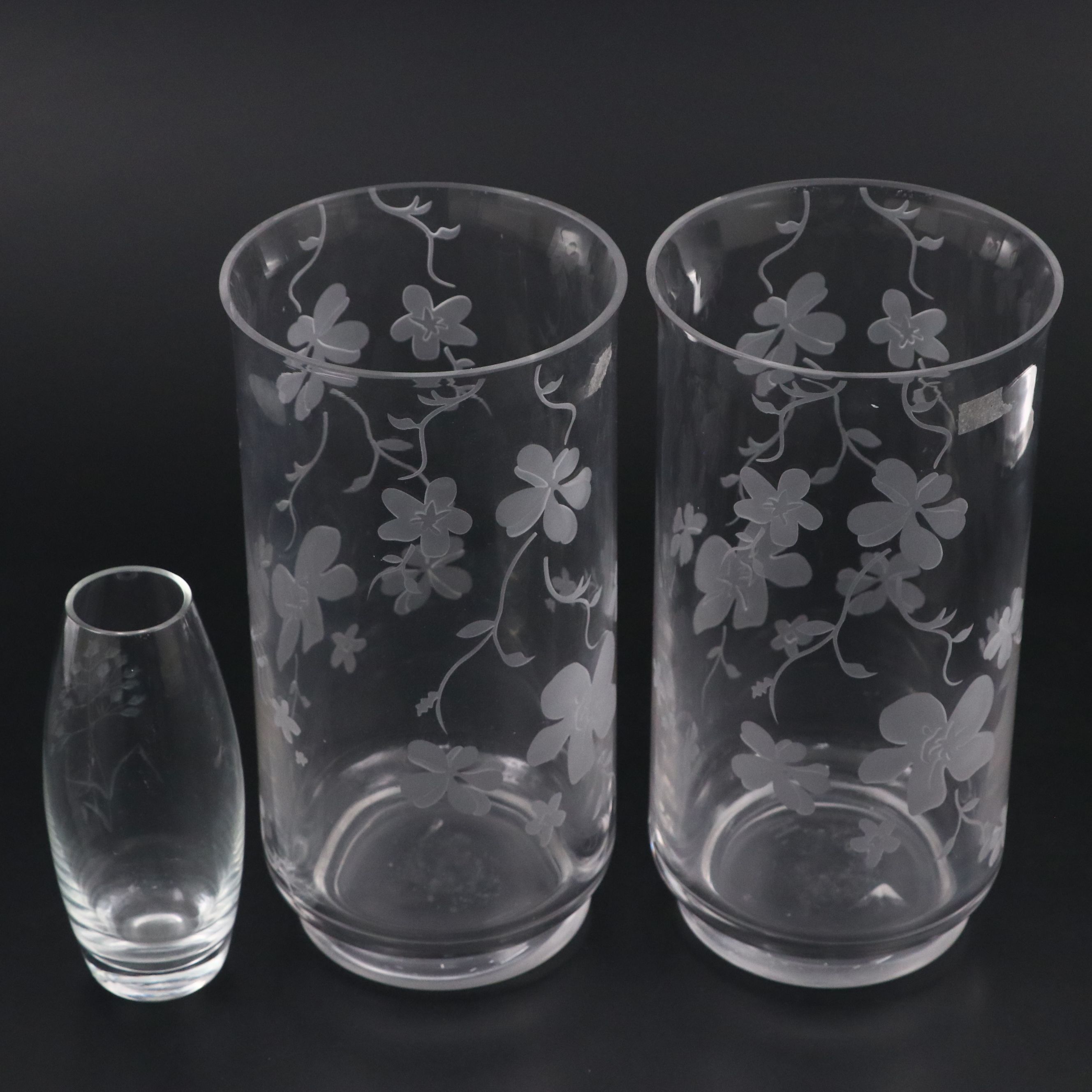 Waterford Crystal "Flora" Marquis Collection Vases with Other Etched Glass Vase