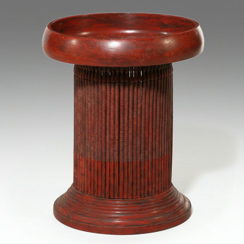 Burmese Cinnabar Lacquer Pedestal Offering Bowl, 20th Century