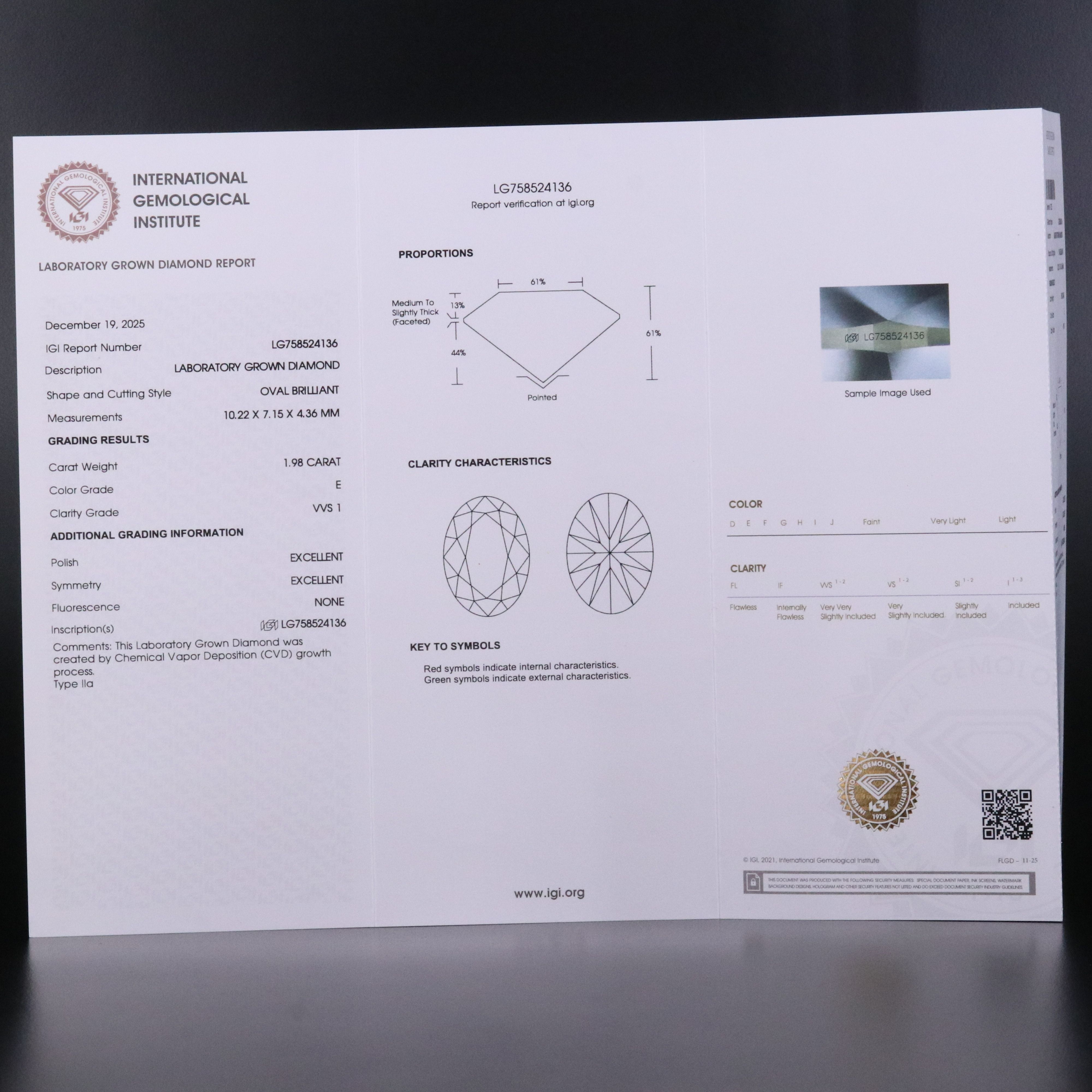 18K 1.98 CT Lab Grown Diamond Solitaire Ring with IGI Report