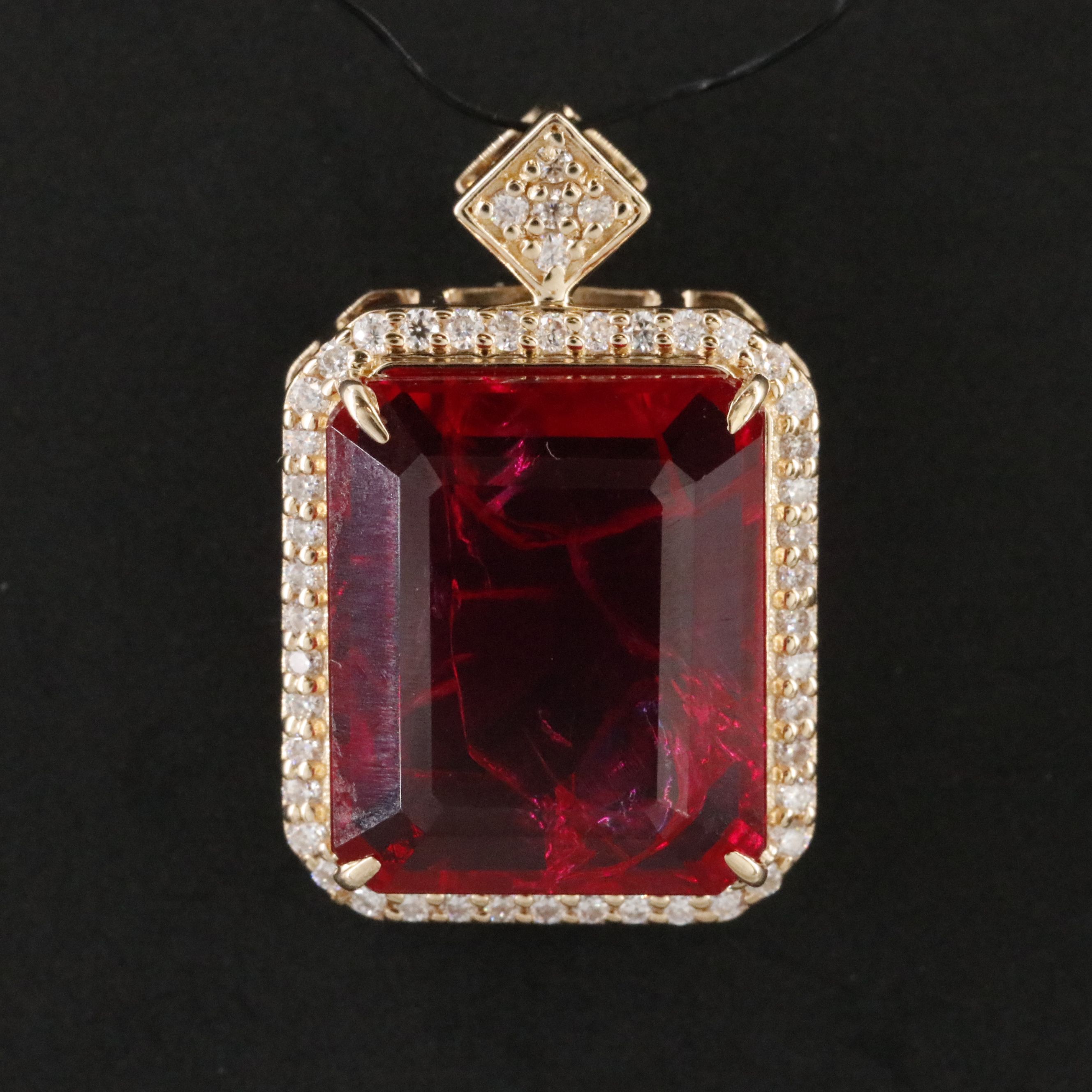 14K 4.42 CT Ruby and Moissanite Halo Pendant