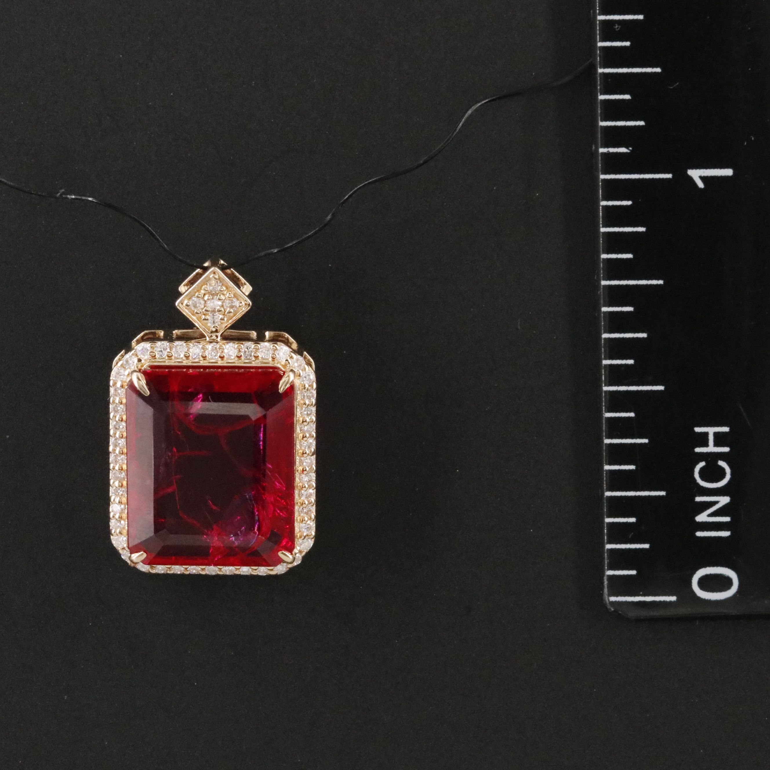 14K 4.42 CT Ruby and Moissanite Halo Pendant