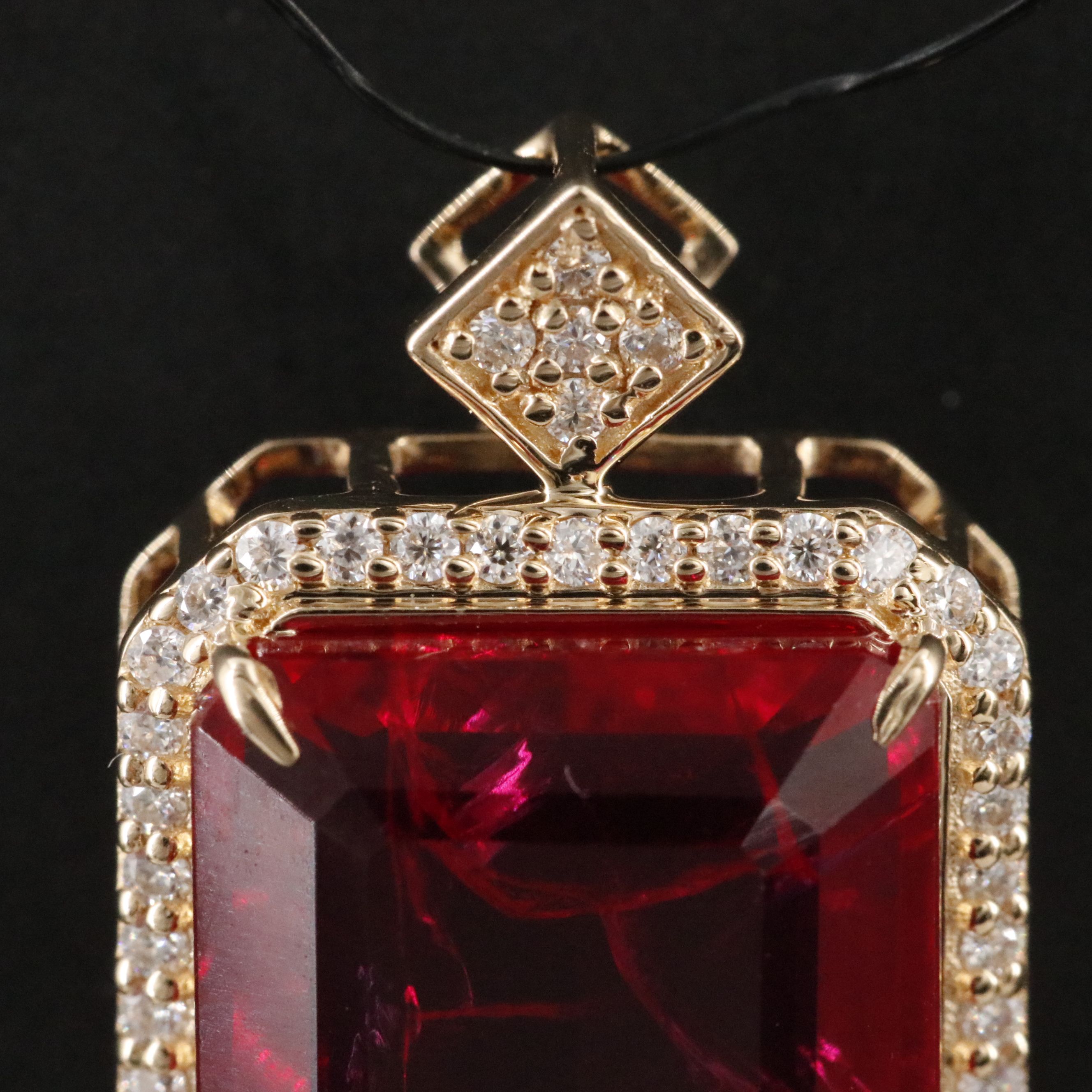 14K 4.42 CT Ruby and Moissanite Halo Pendant