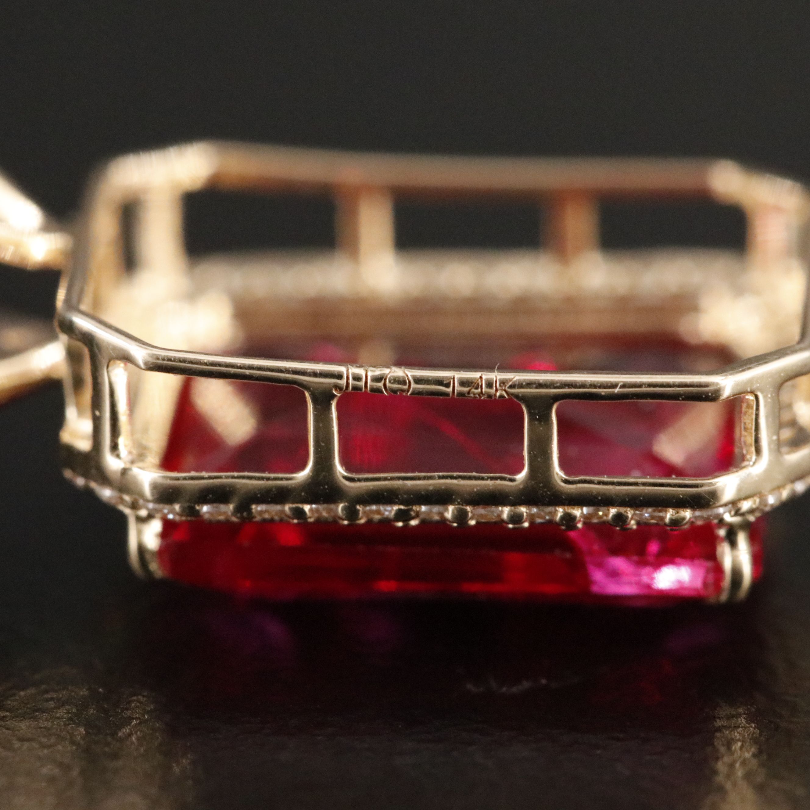 14K 4.42 CT Ruby and Moissanite Halo Pendant