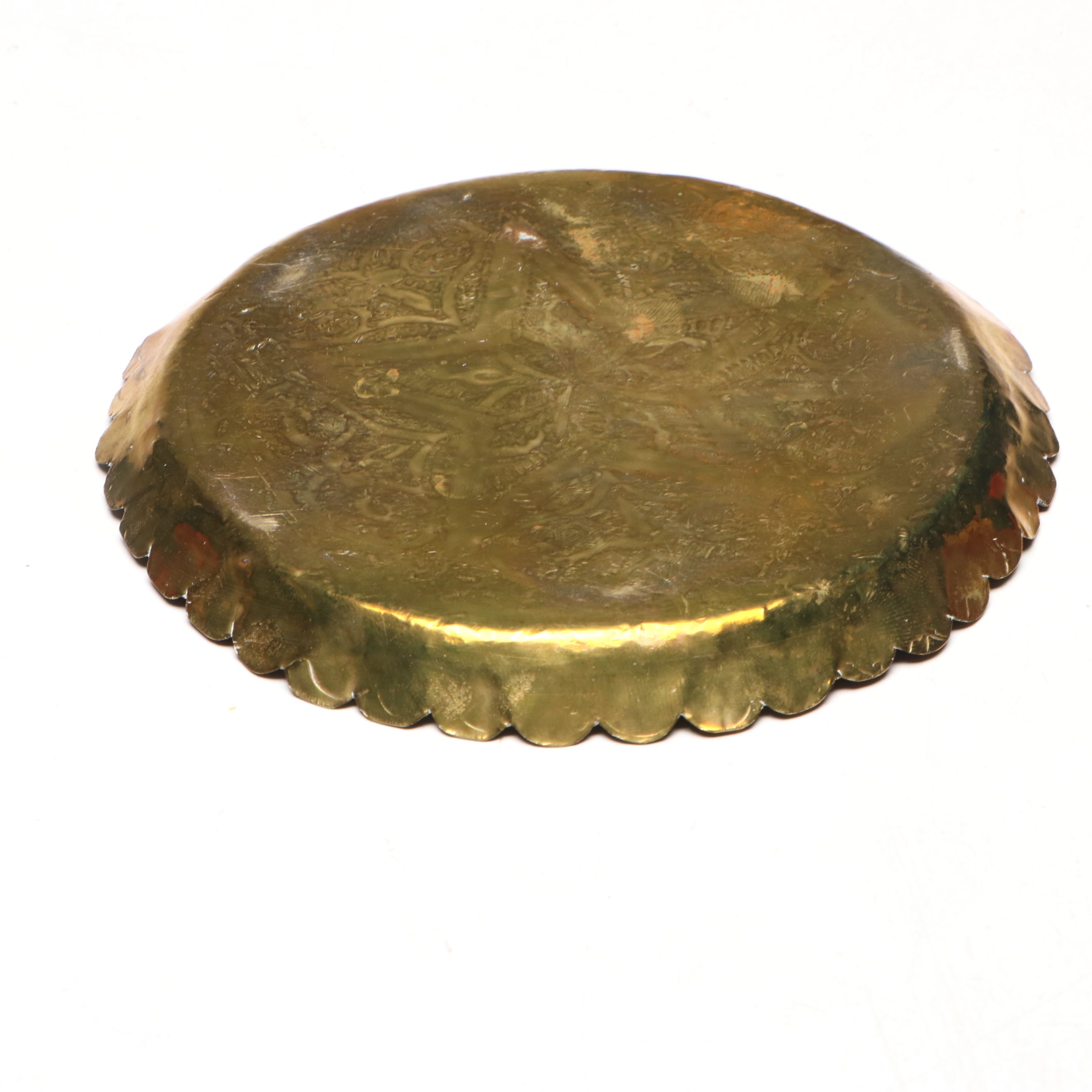 Chased Brass Teapot and Tray with Japanese Covered Soup Bowls