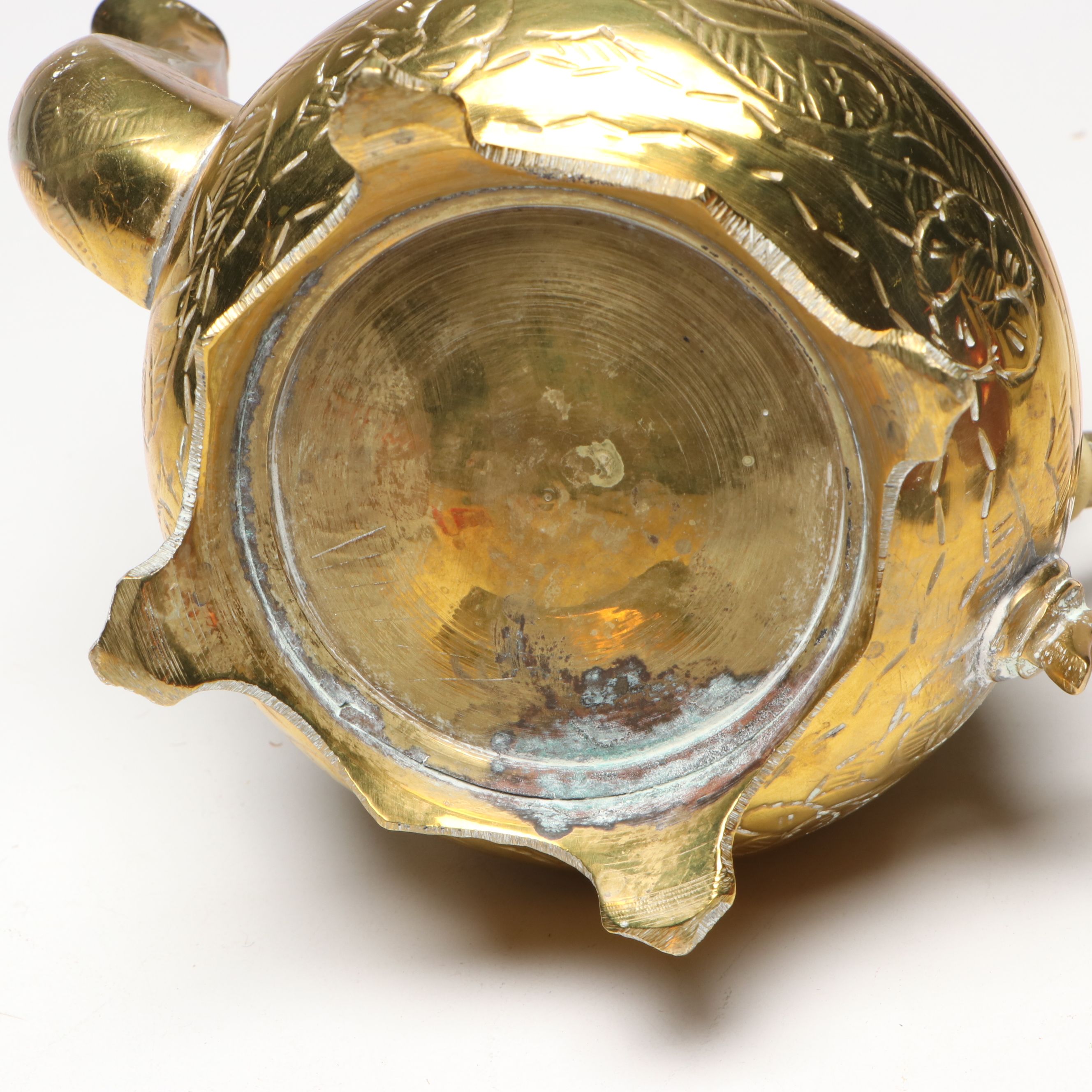 Chased Brass Teapot and Tray with Japanese Covered Soup Bowls