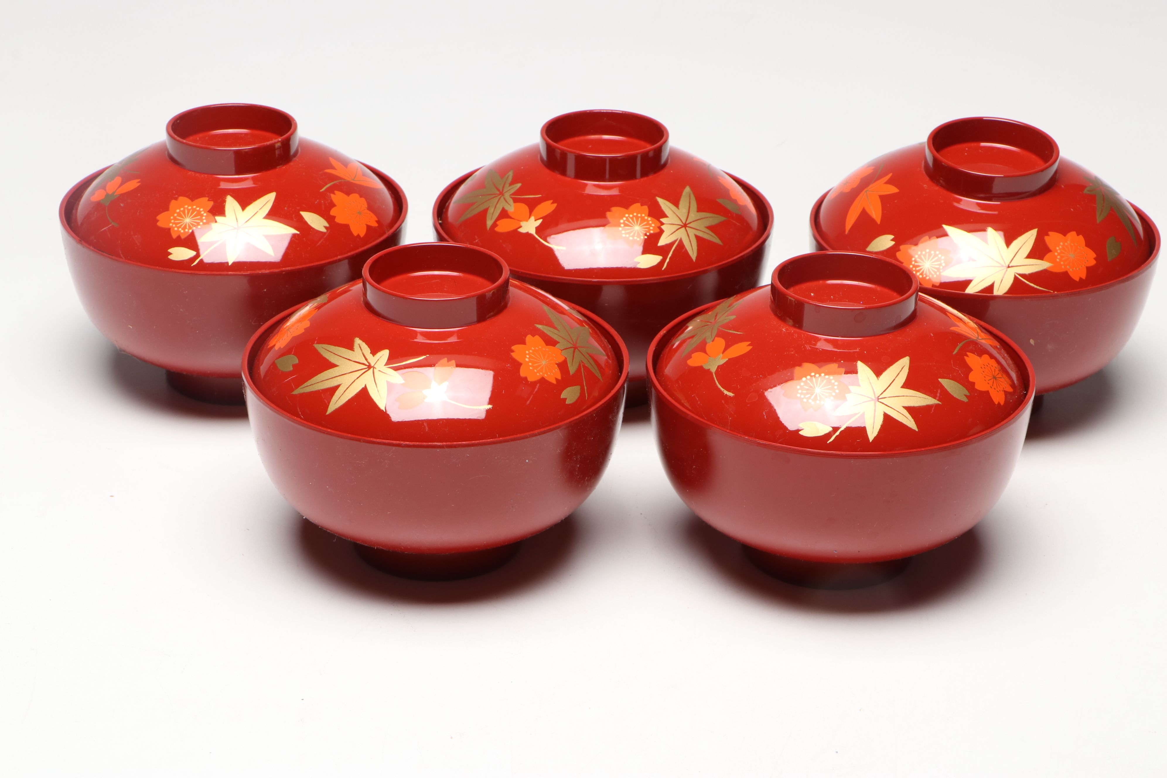 Chased Brass Teapot and Tray with Japanese Covered Soup Bowls